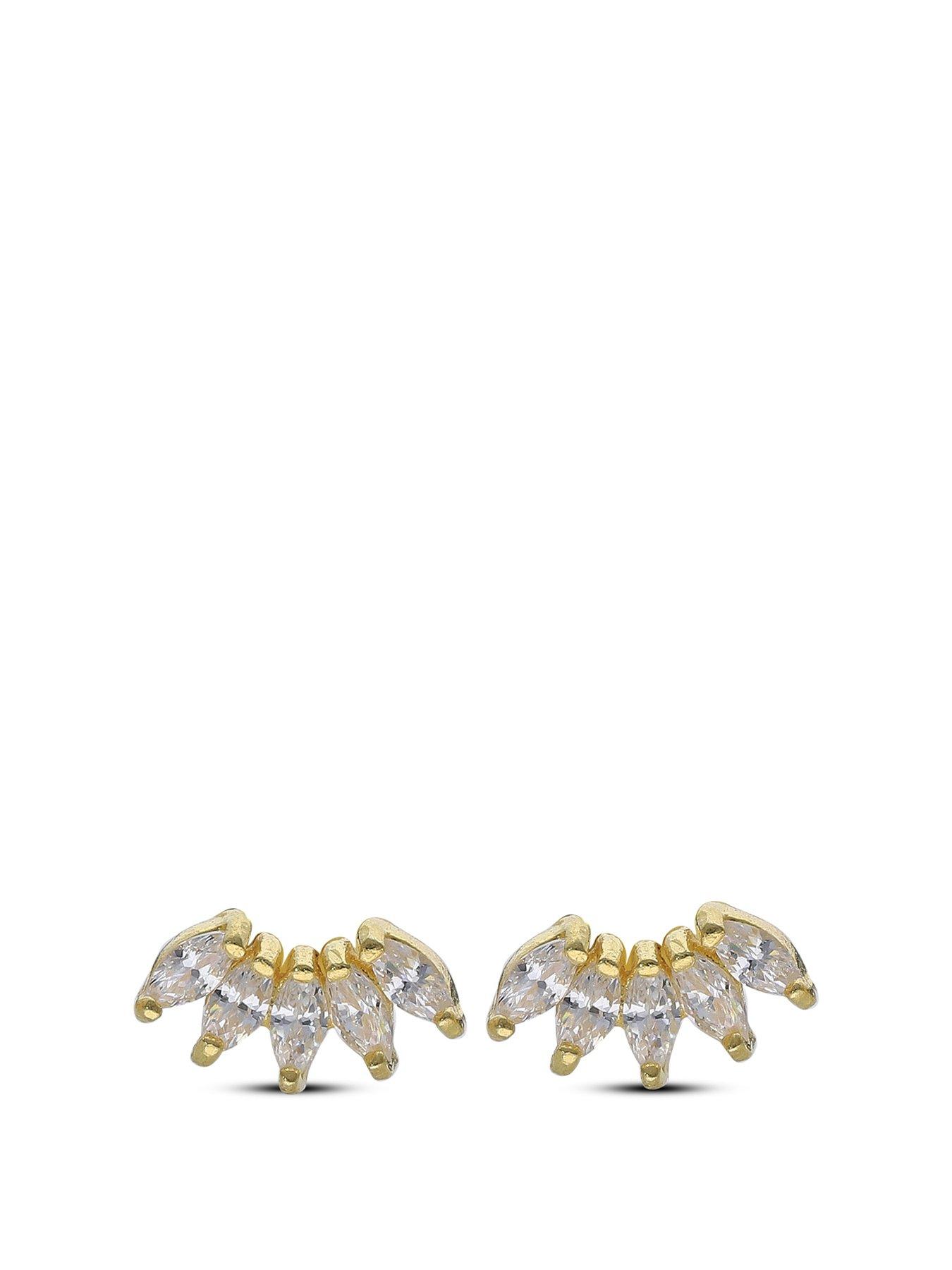 undefined Sterling Silver Gold Plated 5 CZ Stud Earrings
