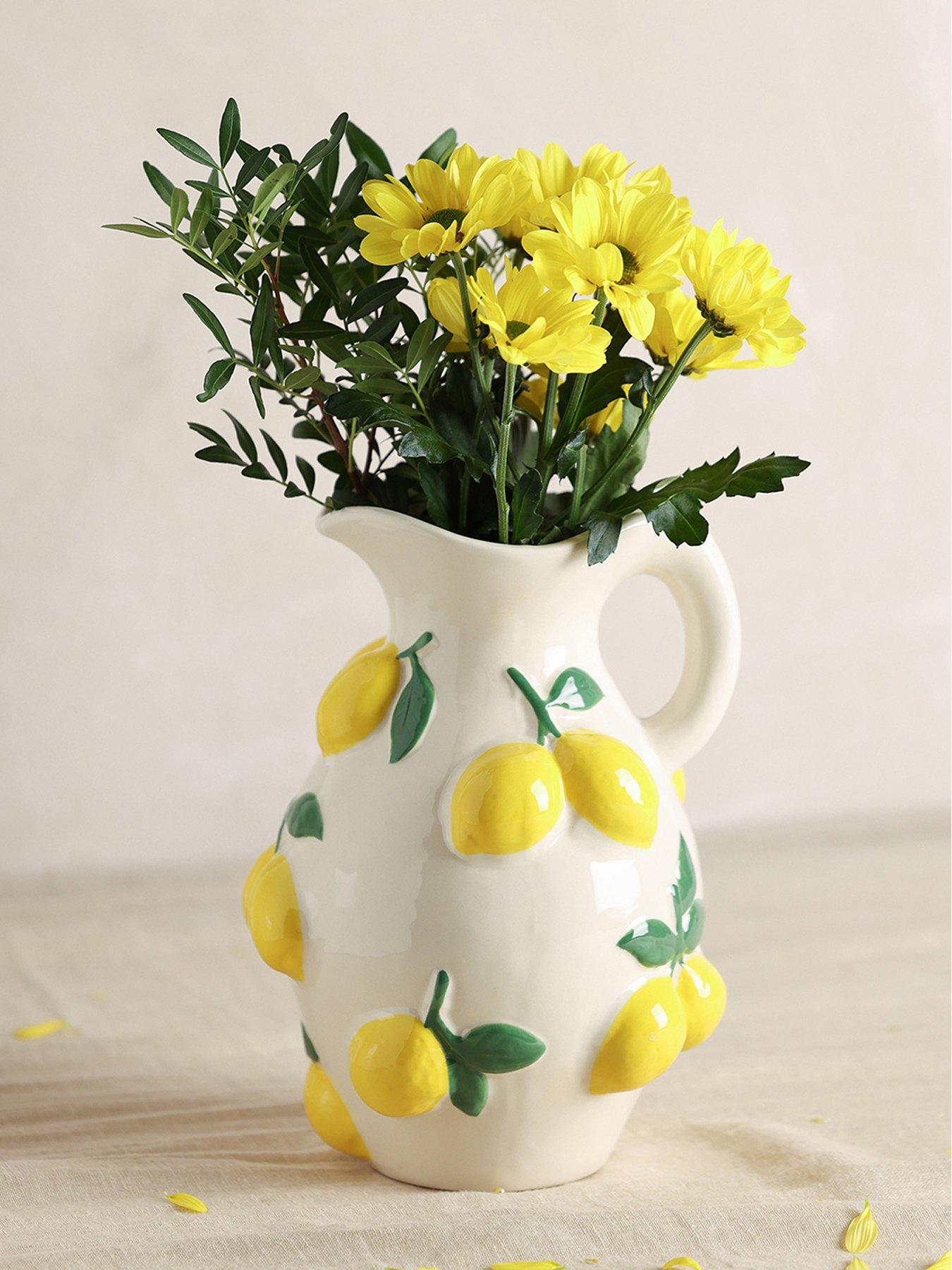 Hestia Hestia White Jug Vase With Lemons
