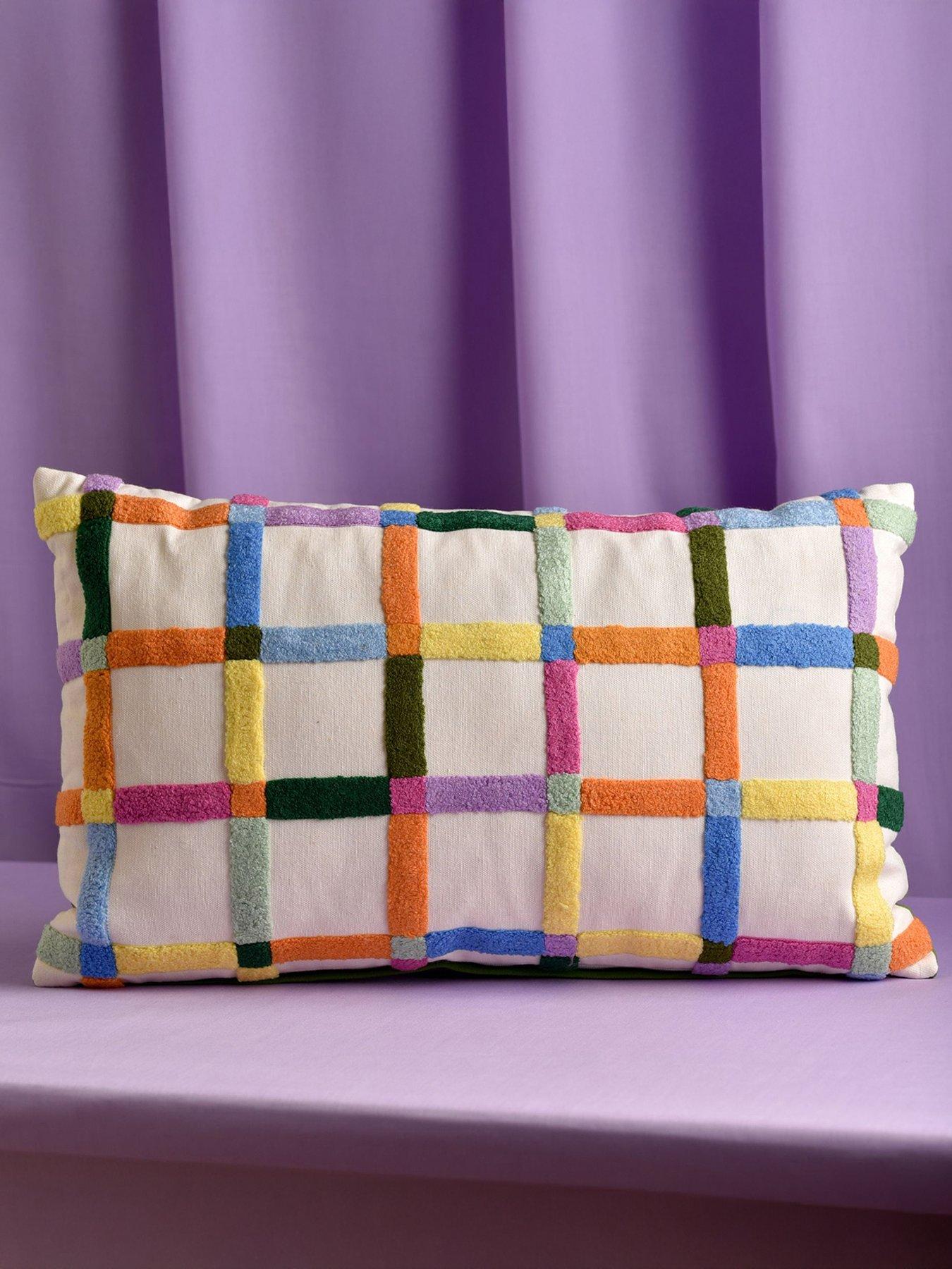 undefined Raspberry Blossom Rectangular Tufted Cotton Patterned Cushion