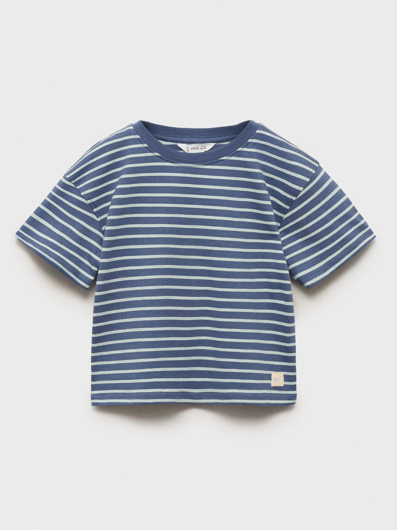 Image of Mango Younger Boys Stripe Short Sleeve T-Shirt - Blue