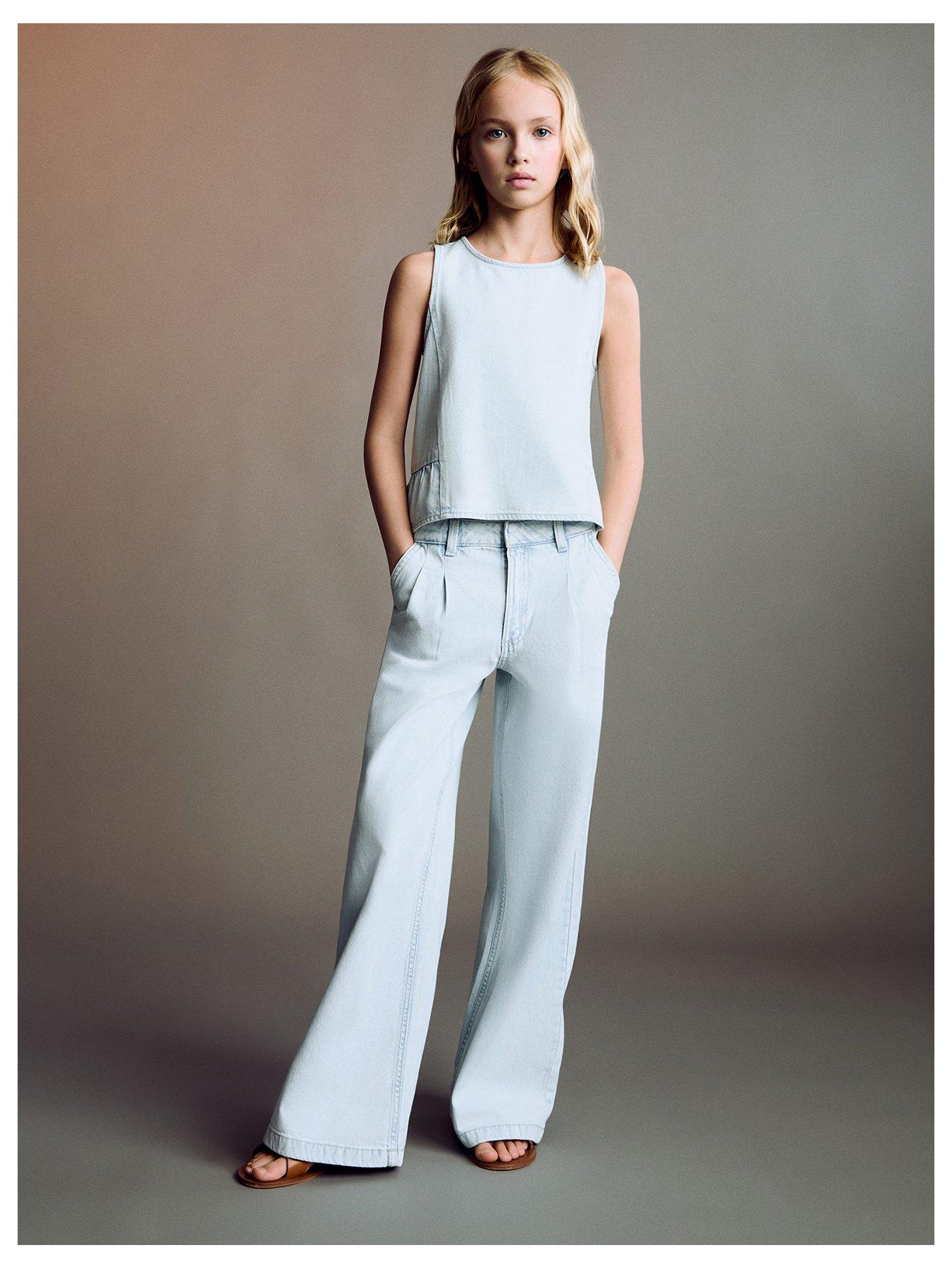 Image of Mango Girls Sleeveless Denim Garden Co-Ord Top - Light Blue