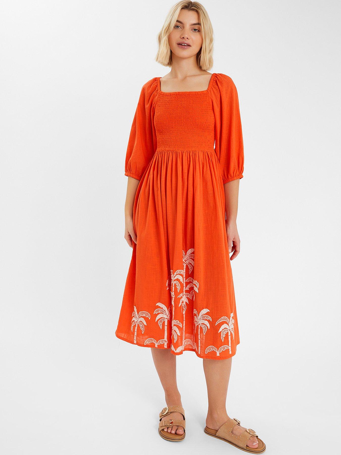 Image 1 of 4 of Accessorize Coral Puff Sleeve Embroidered - Coral