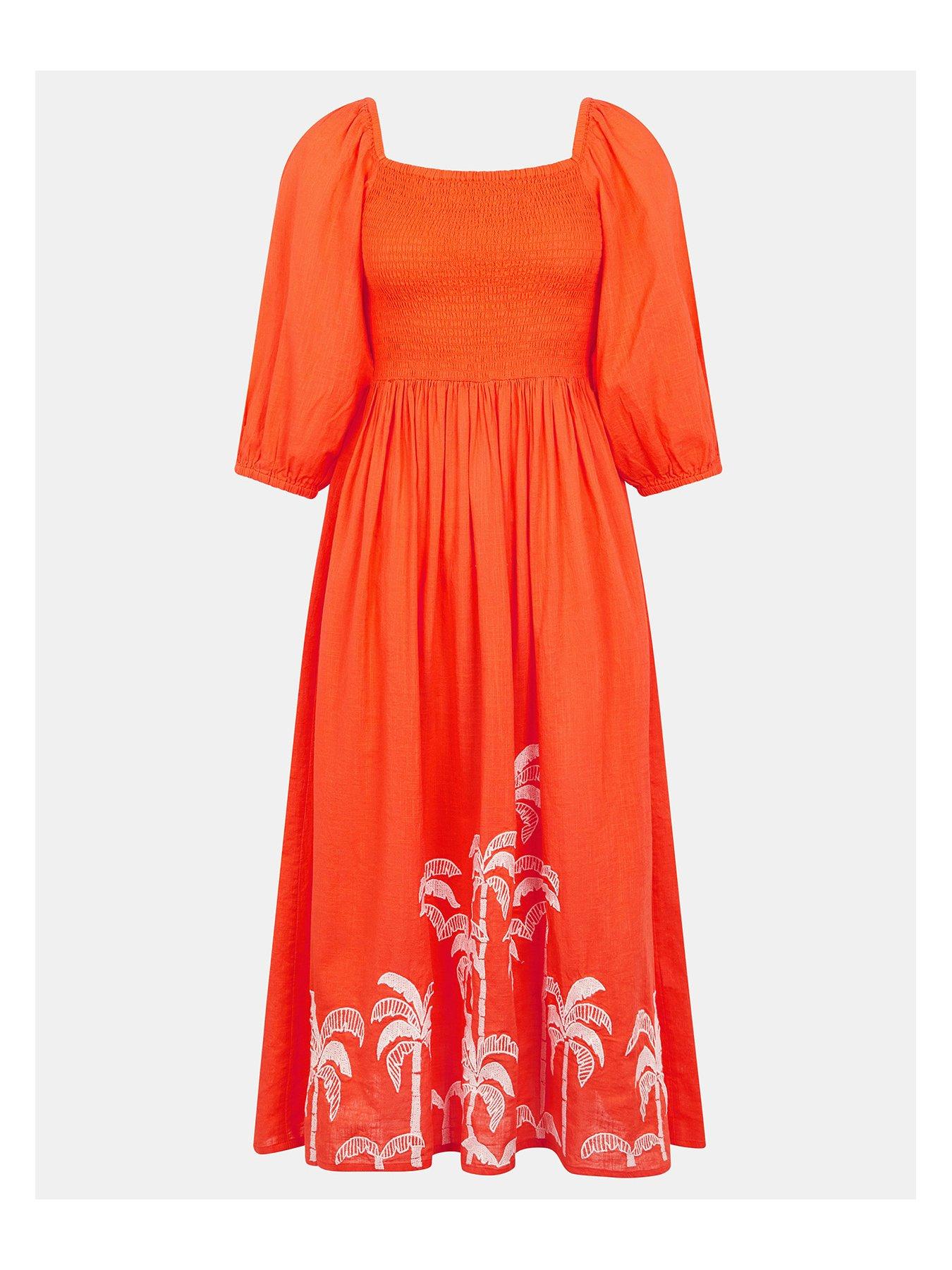 Image 3 of 4 of Accessorize Coral Puff Sleeve Embroidered - Coral