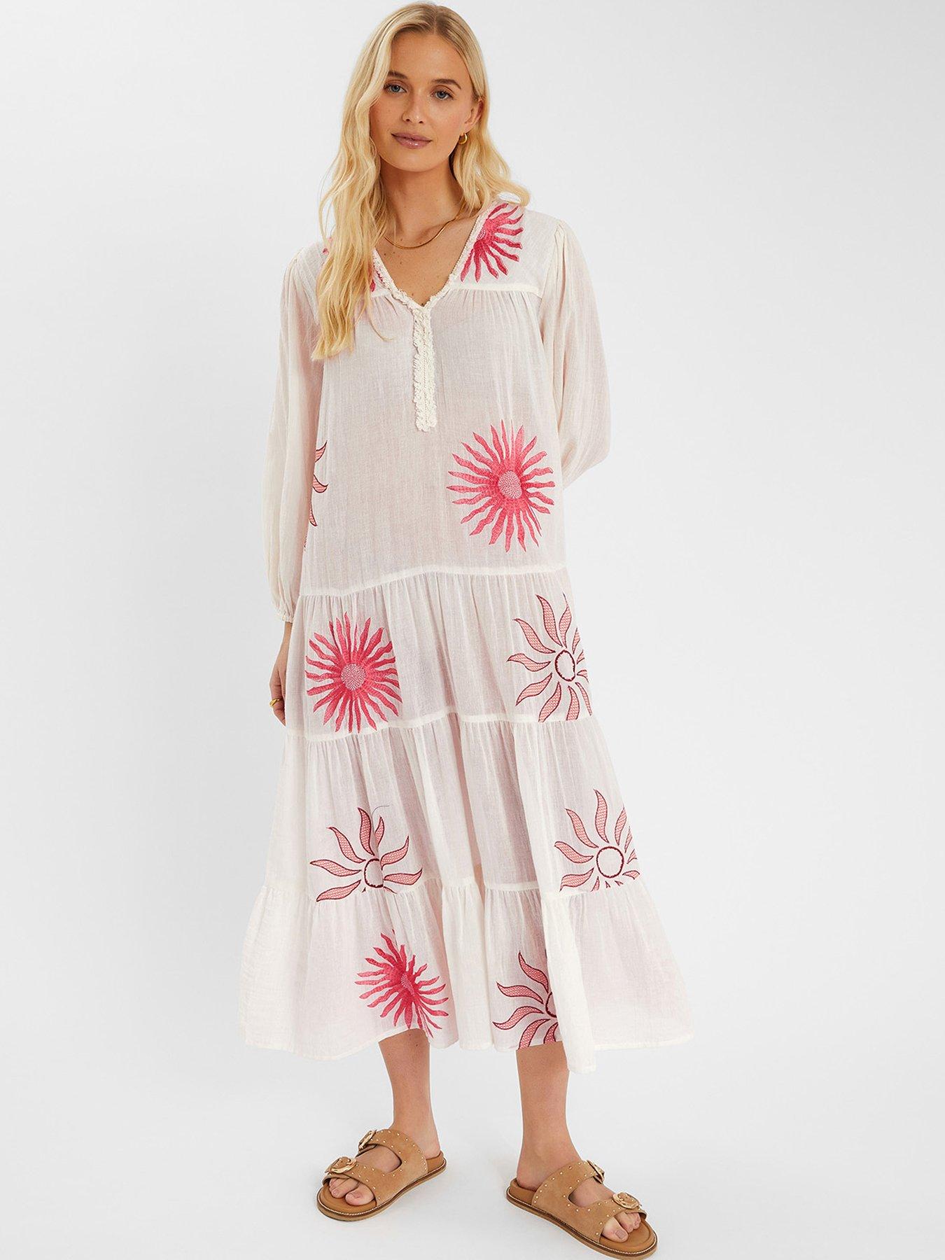 Image 1 of 4 of Accessorize Suns Embroidered Maxi Dress - Ivory