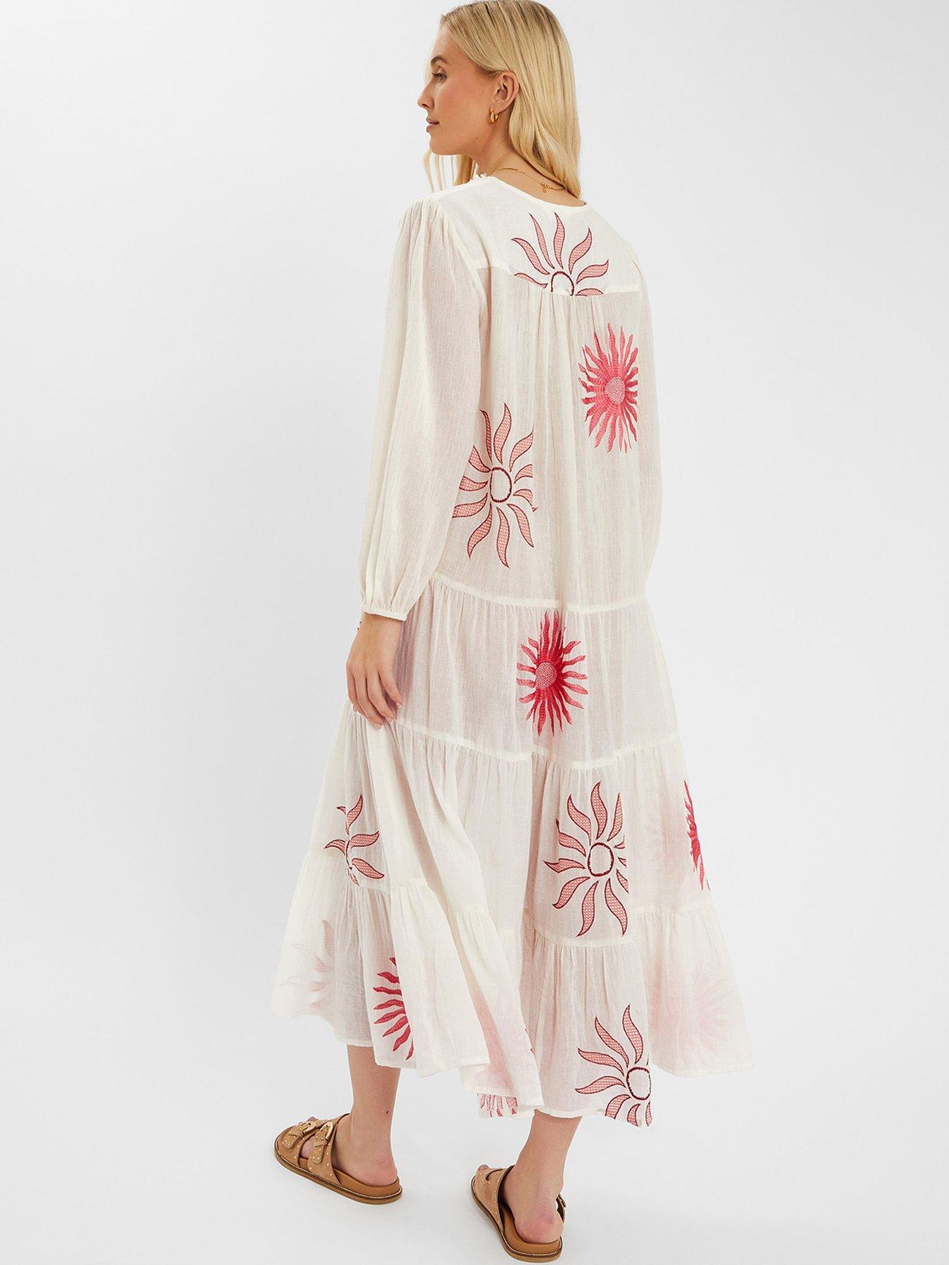 Image 2 of 4 of Accessorize Suns Embroidered Maxi Dress - Ivory