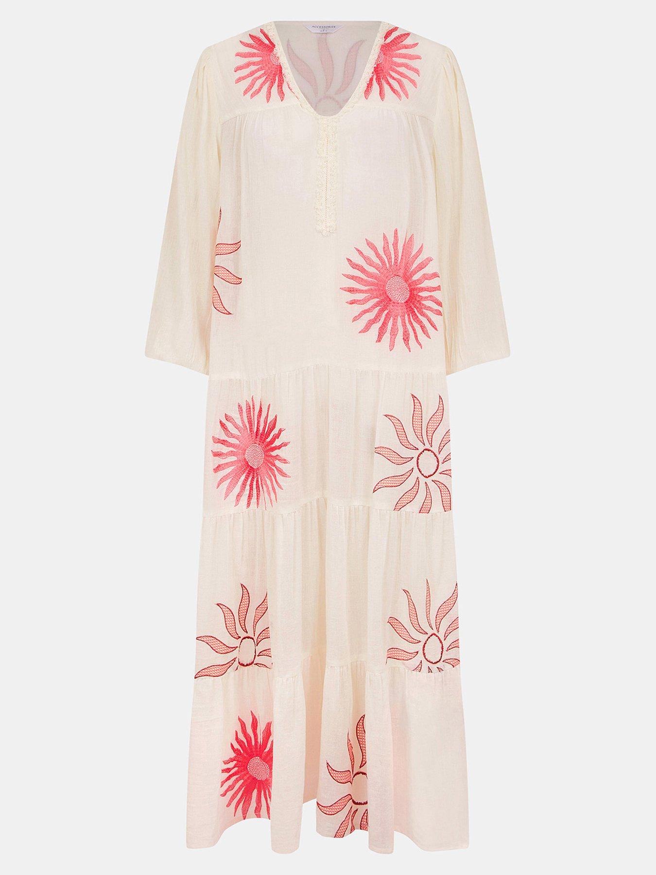 Image 3 of 4 of Accessorize Suns Embroidered Maxi Dress - Ivory