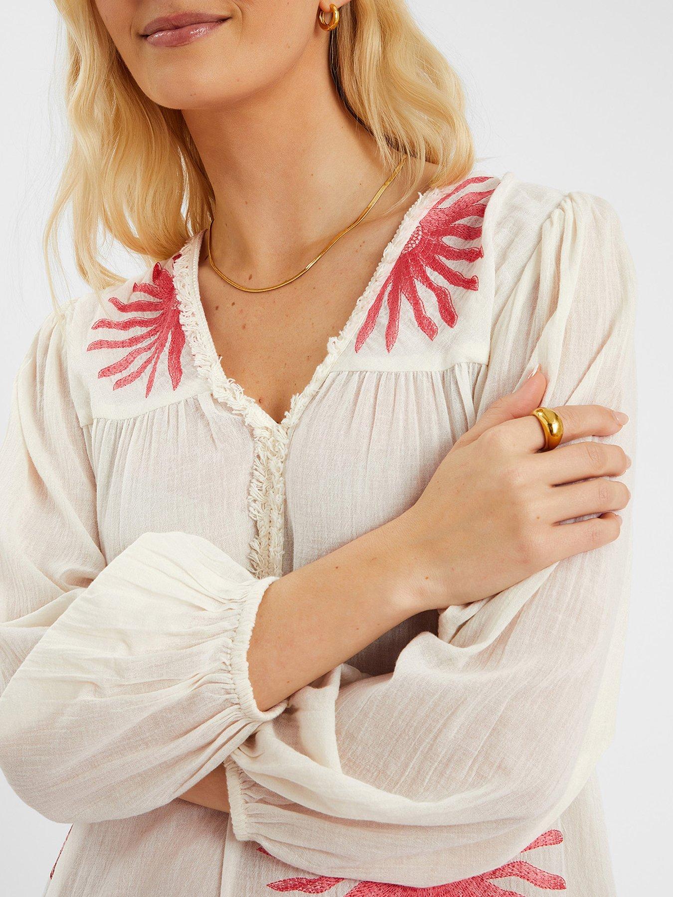 Image 4 of 4 of Accessorize Suns Embroidered Maxi Dress - Ivory
