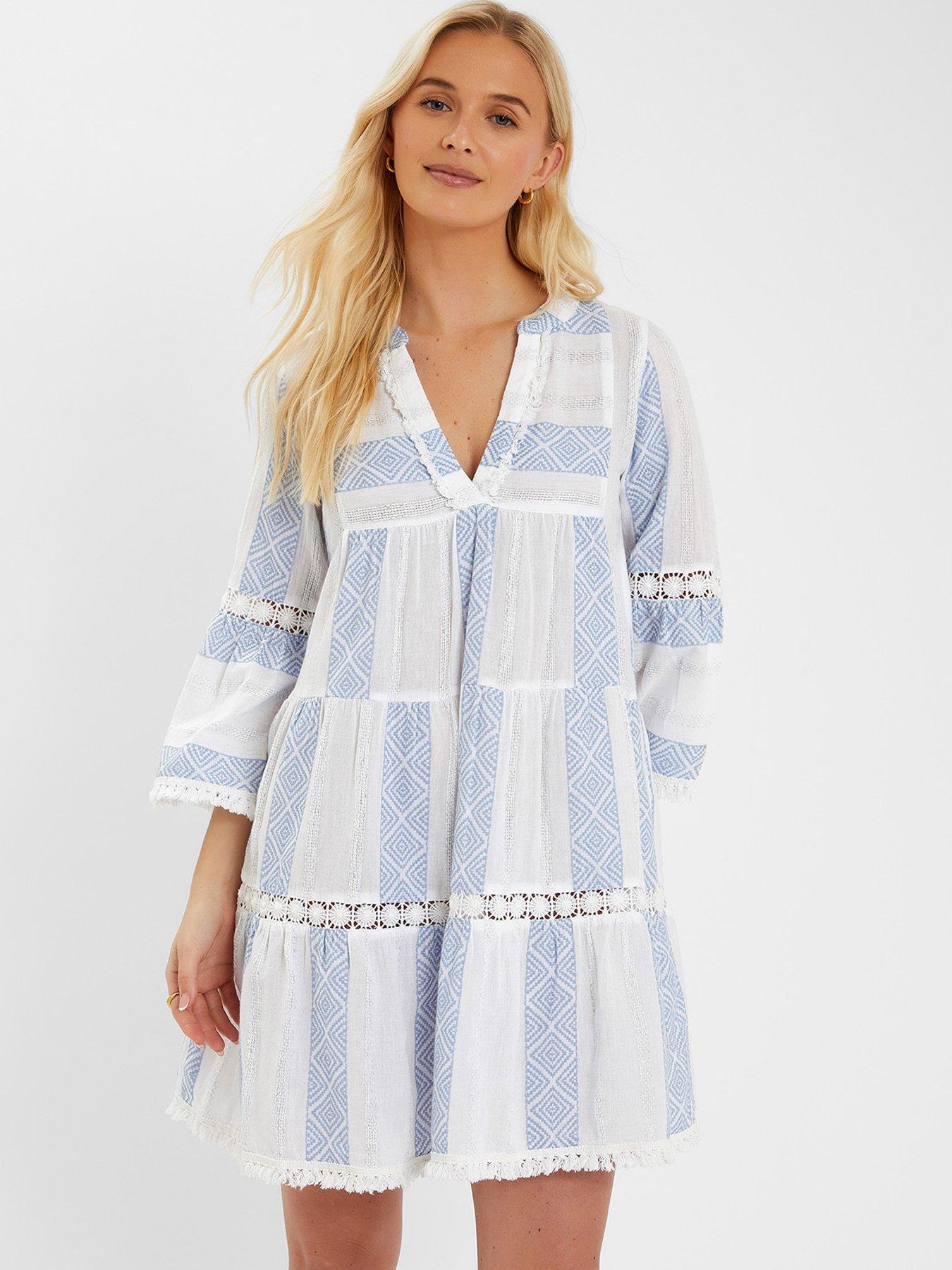 Image 1 of 4 of Accessorize Blue Jacquard Flute Sleeve - Ivory