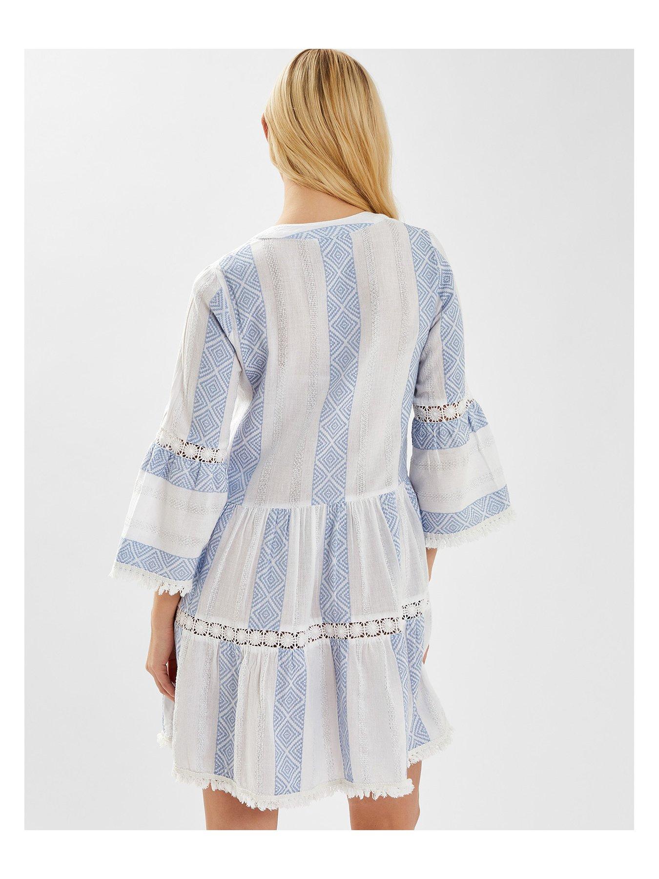 Image 2 of 4 of Accessorize Blue Jacquard Flute Sleeve - Ivory