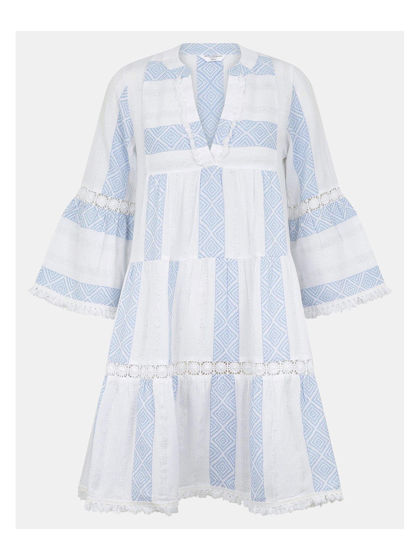 Image 3 of 4 of Accessorize Blue Jacquard Flute Sleeve - Ivory