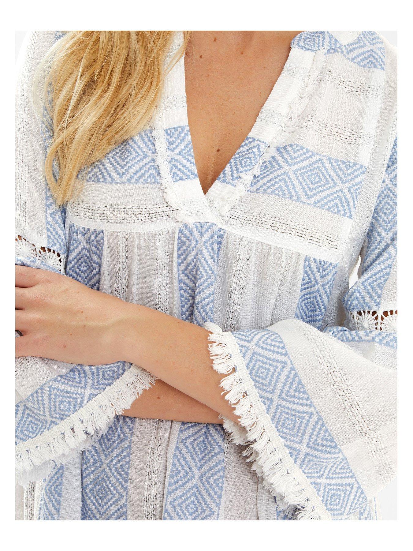 Image 4 of 4 of Accessorize Blue Jacquard Flute Sleeve - Ivory