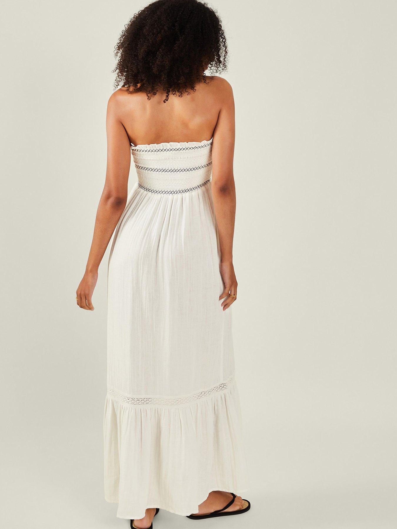 Image 2 of 4 of Accessorize Ivory Shirred Bandeau Maxi Dress - Ivory - Cream