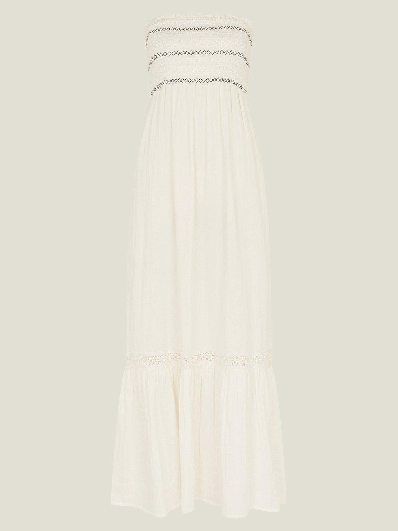 Image 3 of 4 of Accessorize Ivory Shirred Bandeau Maxi Dress - Ivory - Cream