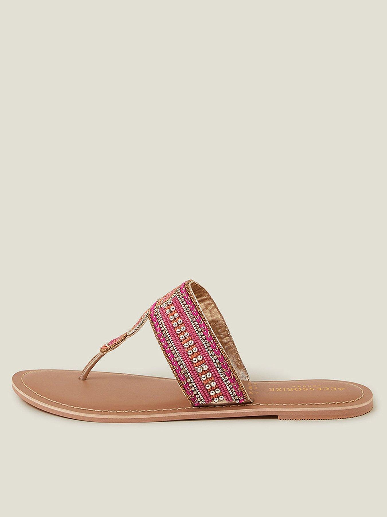 Image 1 of 4 of Accessorize Decorative Bead Circle Flip Flop Sandals - Pink