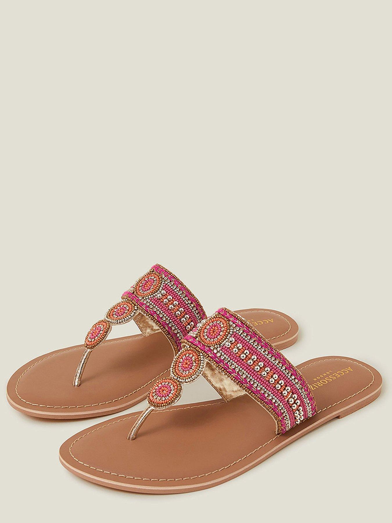 Image 3 of 4 of Accessorize Decorative Bead Circle Flip Flop Sandals - Pink