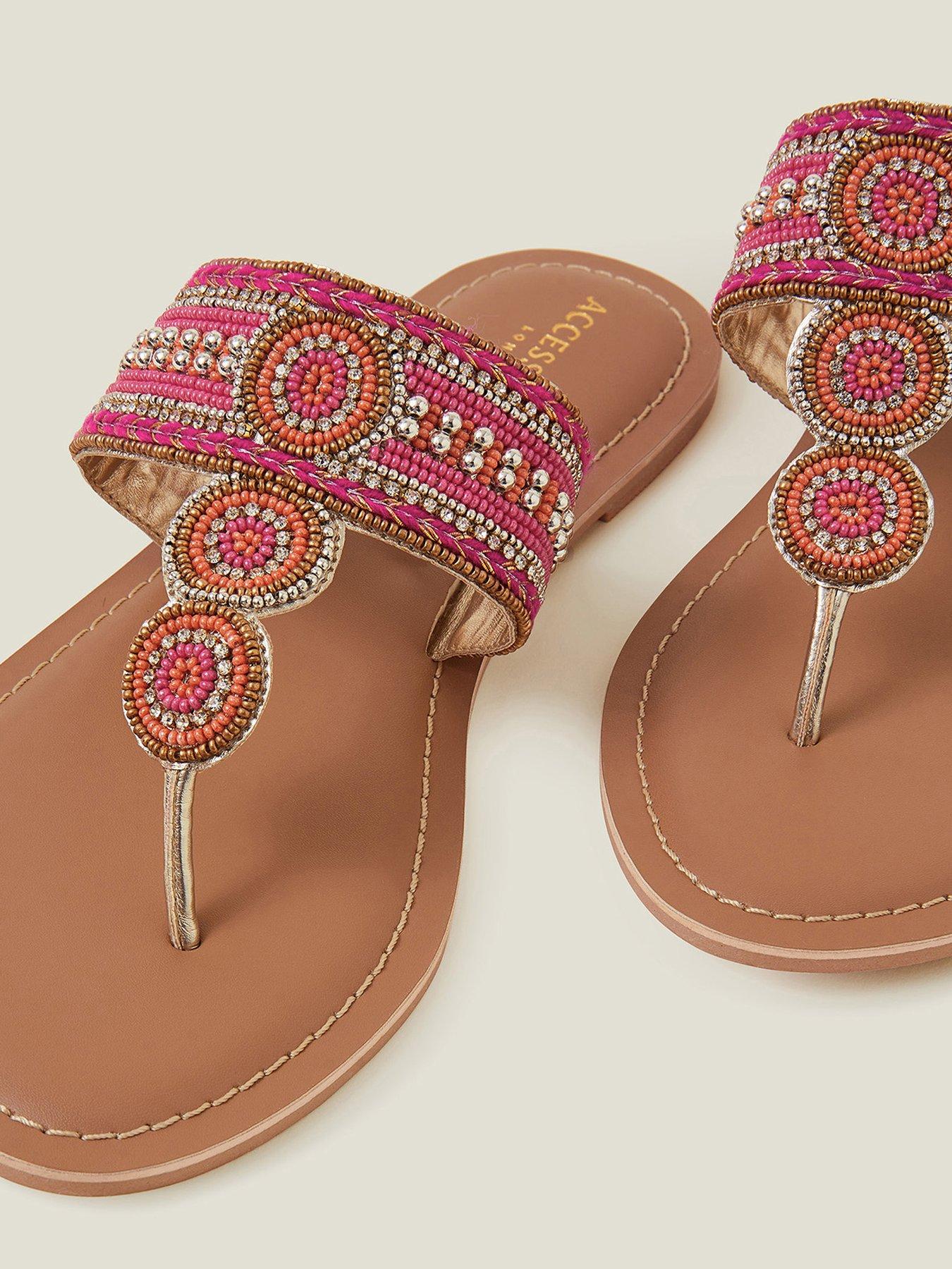 Image 4 of 4 of Accessorize Decorative Bead Circle Flip Flop Sandals - Pink