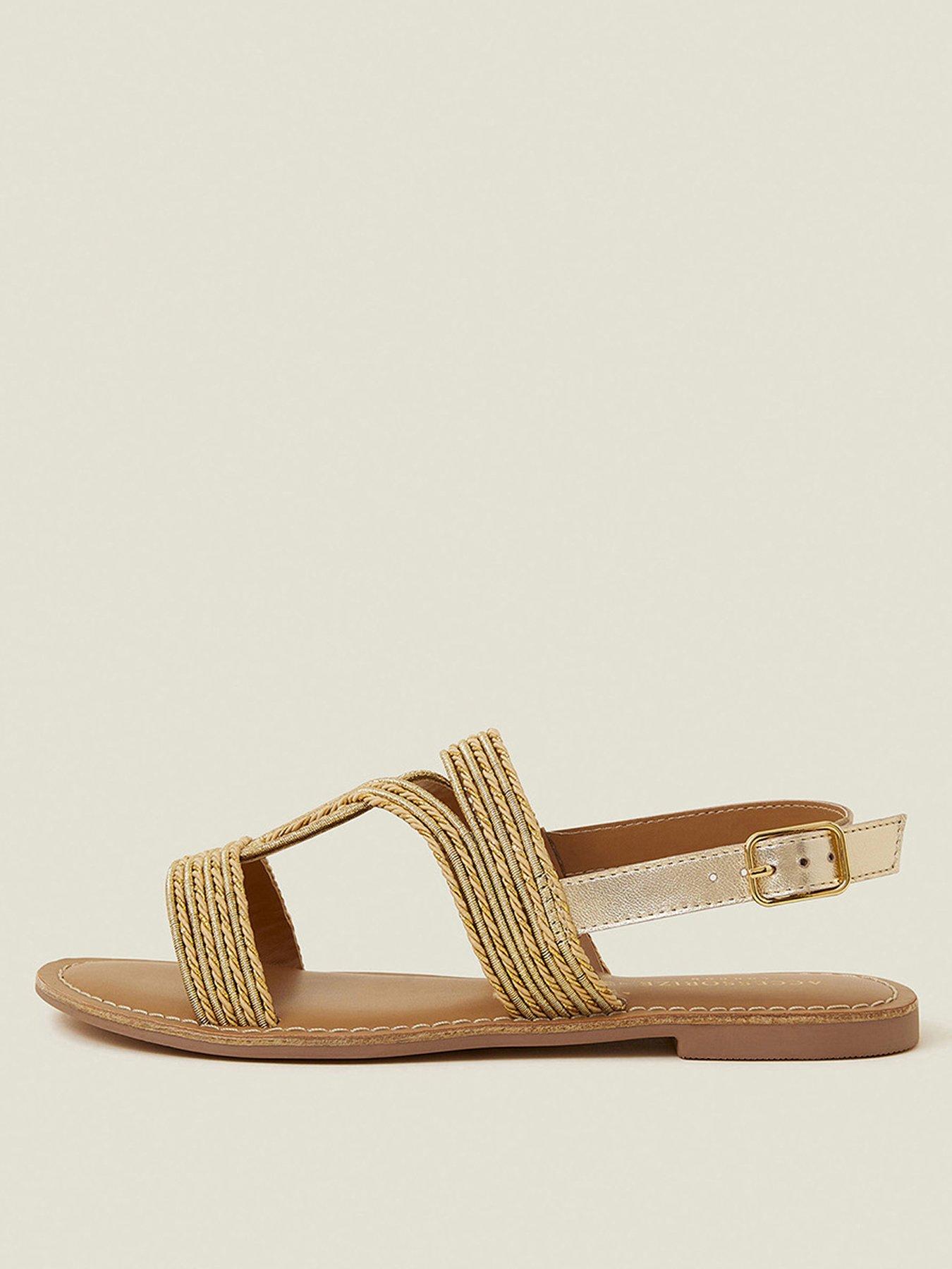 Image 1 of 4 of Accessorize Raffia Loop Strappy Sandals - Gold