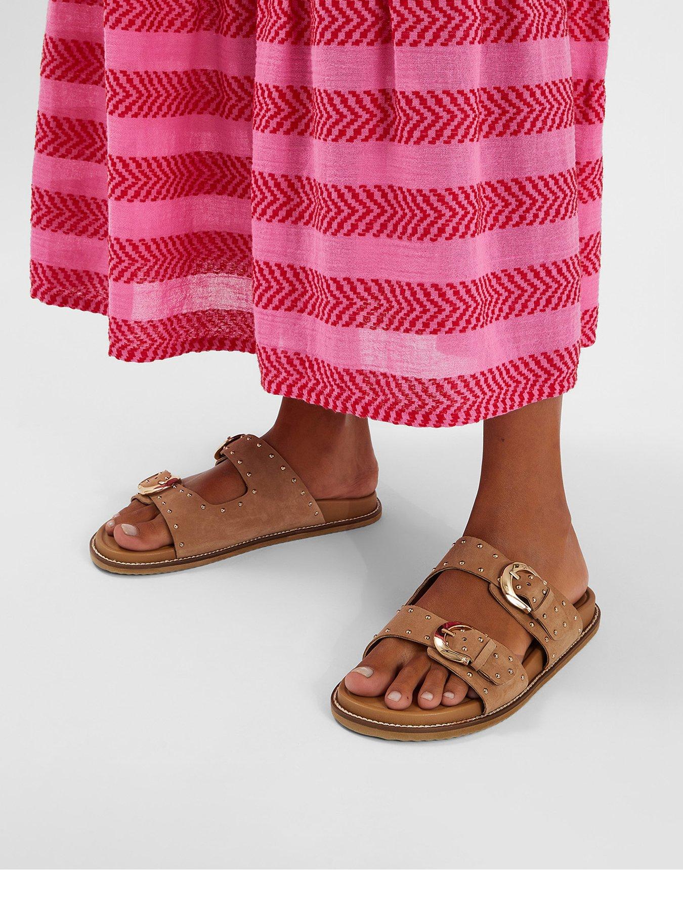 Image 2 of 4 of Accessorize Stud Buckle Leather Sandals - Natural