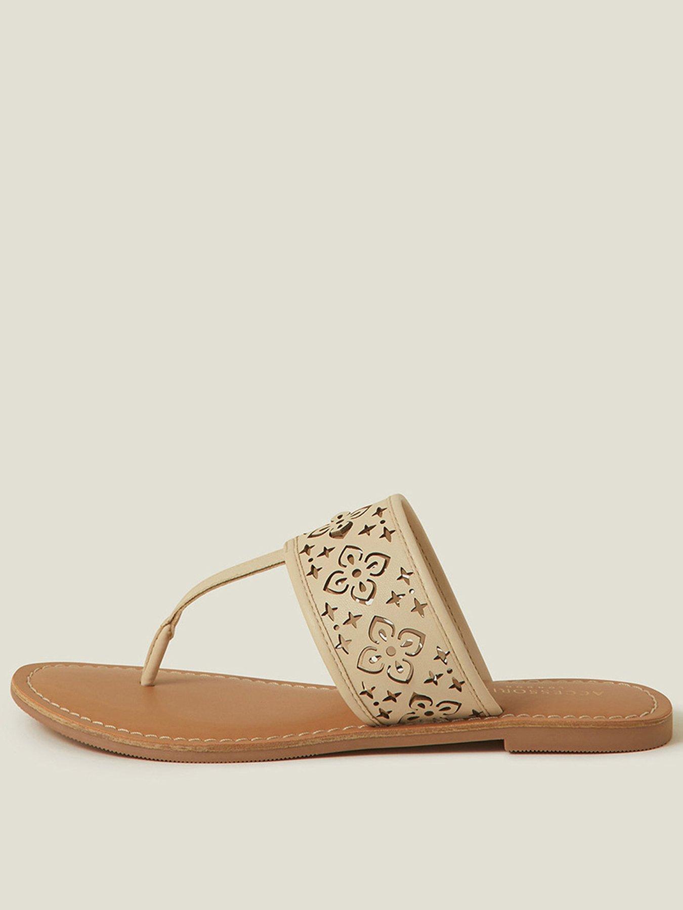 Image 1 of 4 of Accessorize Cut-Out Strap Flip Flop Sandals - Cream