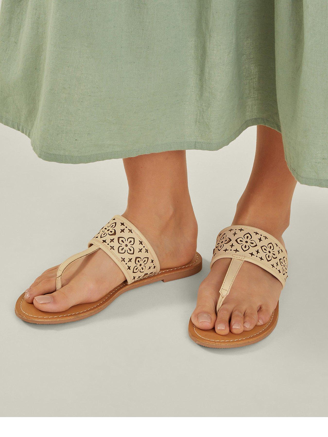 Image 2 of 4 of Accessorize Cut-Out Strap Flip Flop Sandals - Cream
