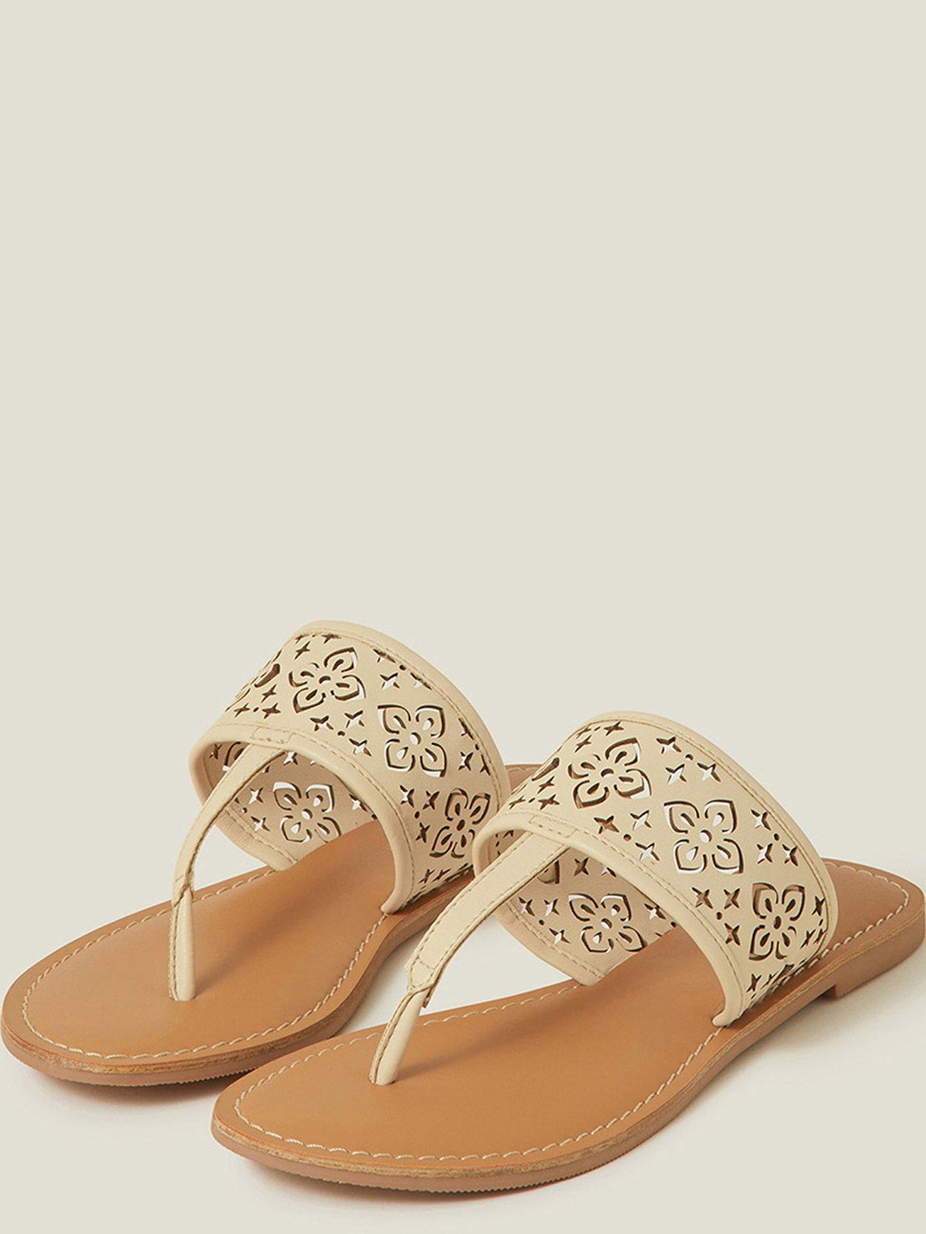 Image 3 of 4 of Accessorize Cut-Out Strap Flip Flop Sandals - Cream