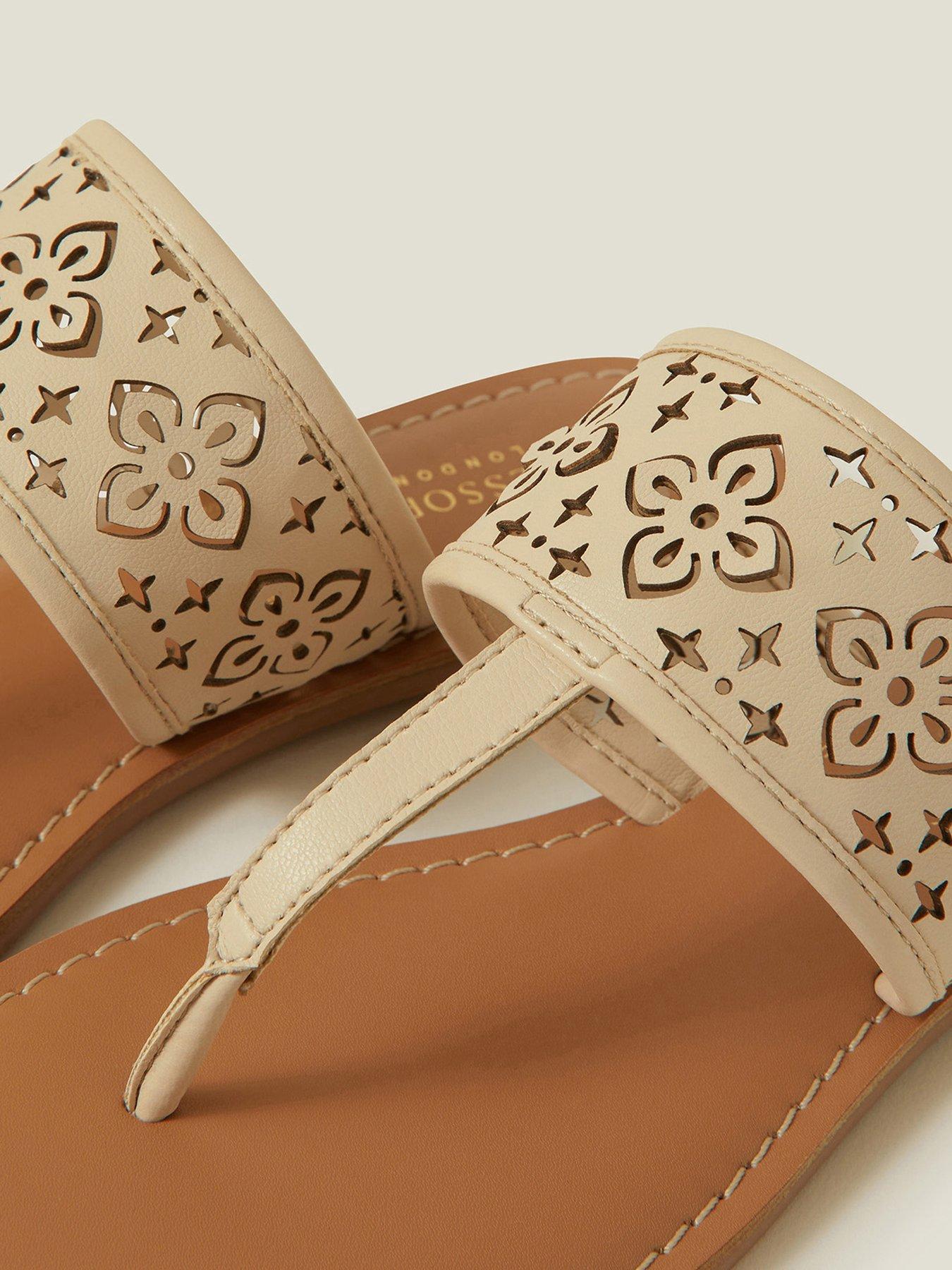 Image 4 of 4 of Accessorize Cut-Out Strap Flip Flop Sandals - Cream