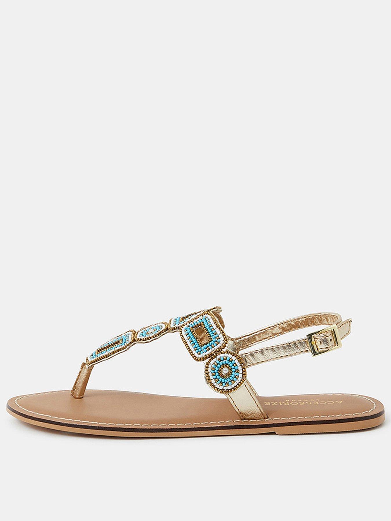 Image 1 of 4 of Accessorize Cleo Beaded Circle Sandals - Turquoise - Blue