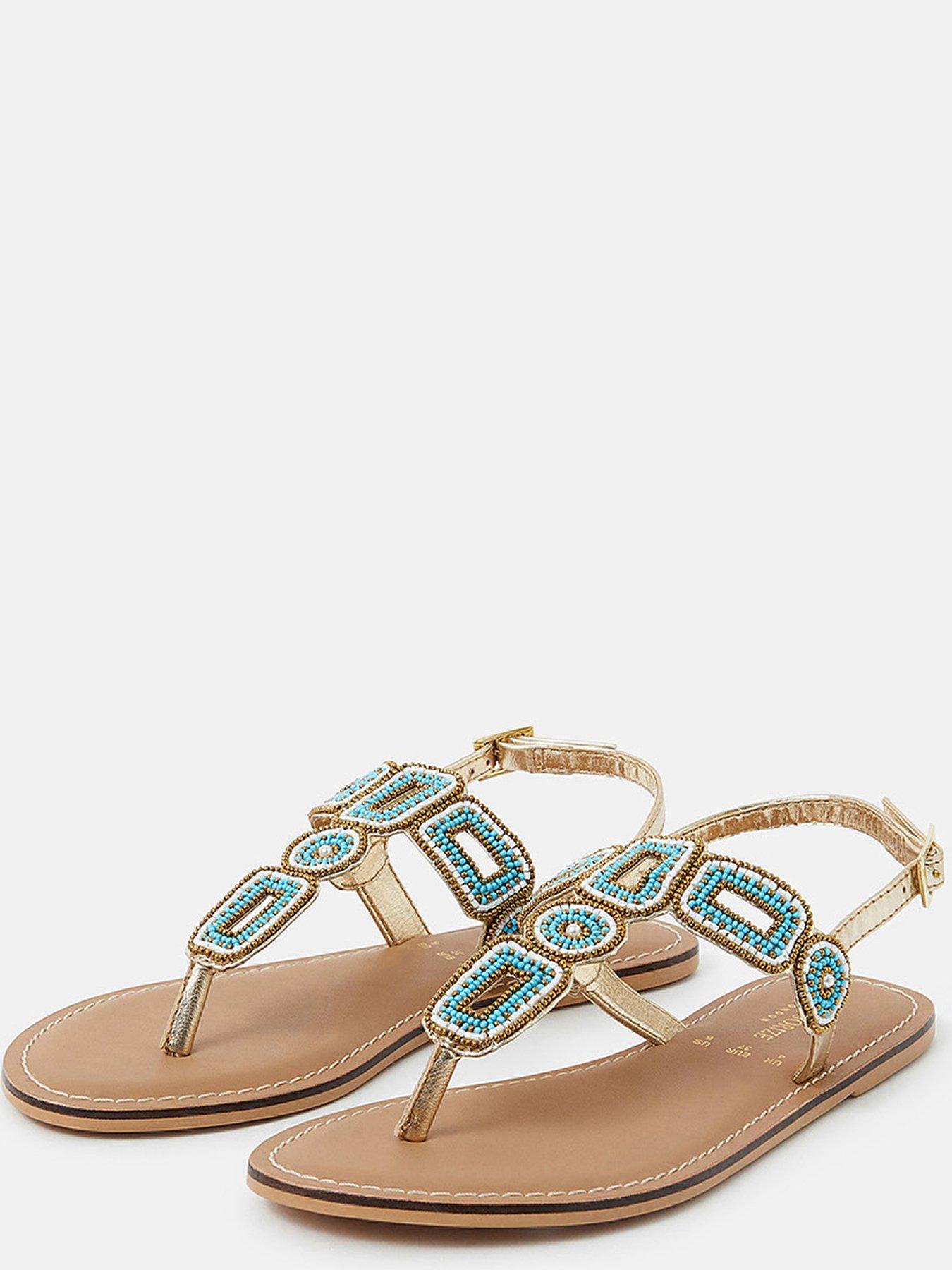 Image 3 of 4 of Accessorize Cleo Beaded Circle Sandals - Turquoise - Blue