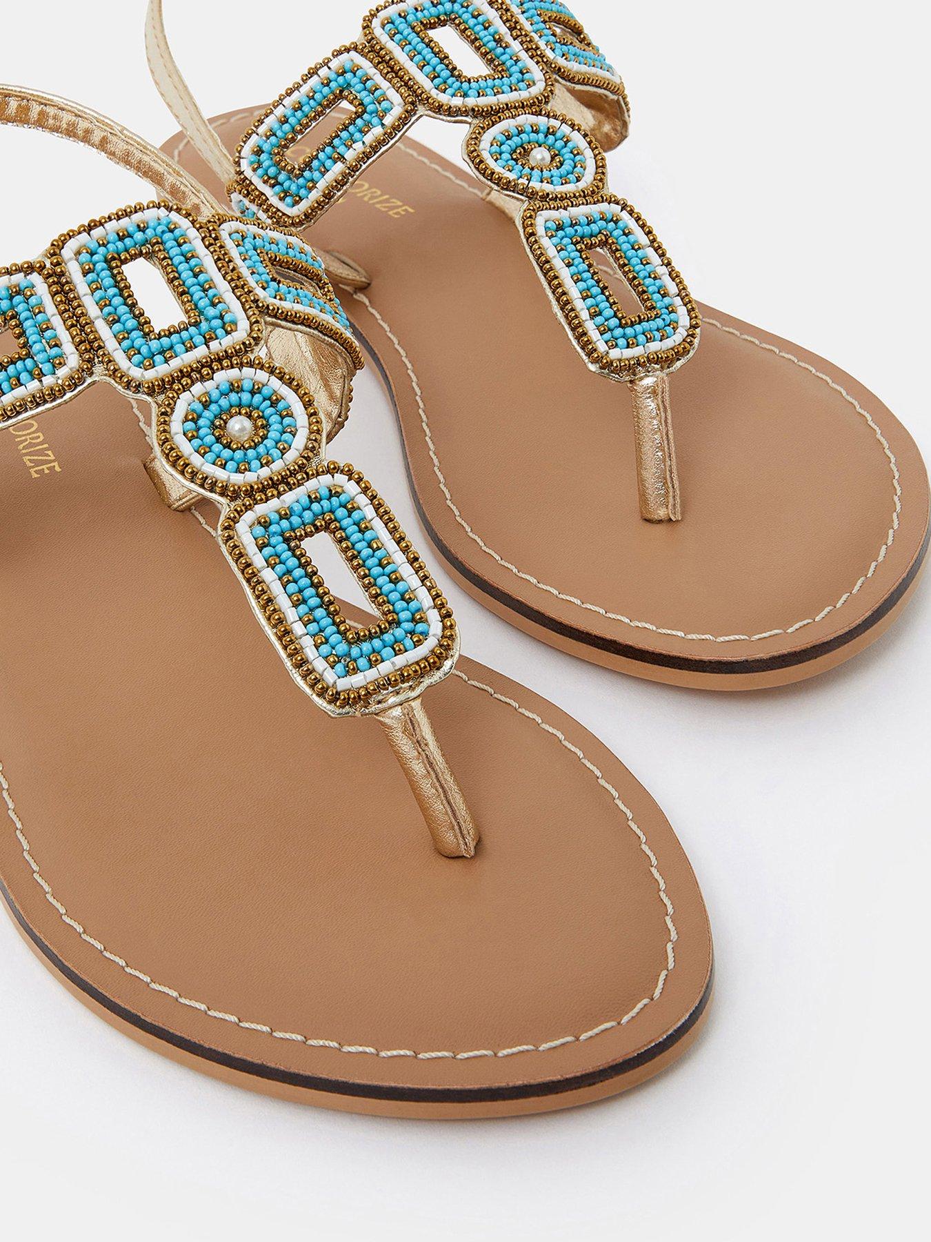 Image 4 of 4 of Accessorize Cleo Beaded Circle Sandals - Turquoise - Blue