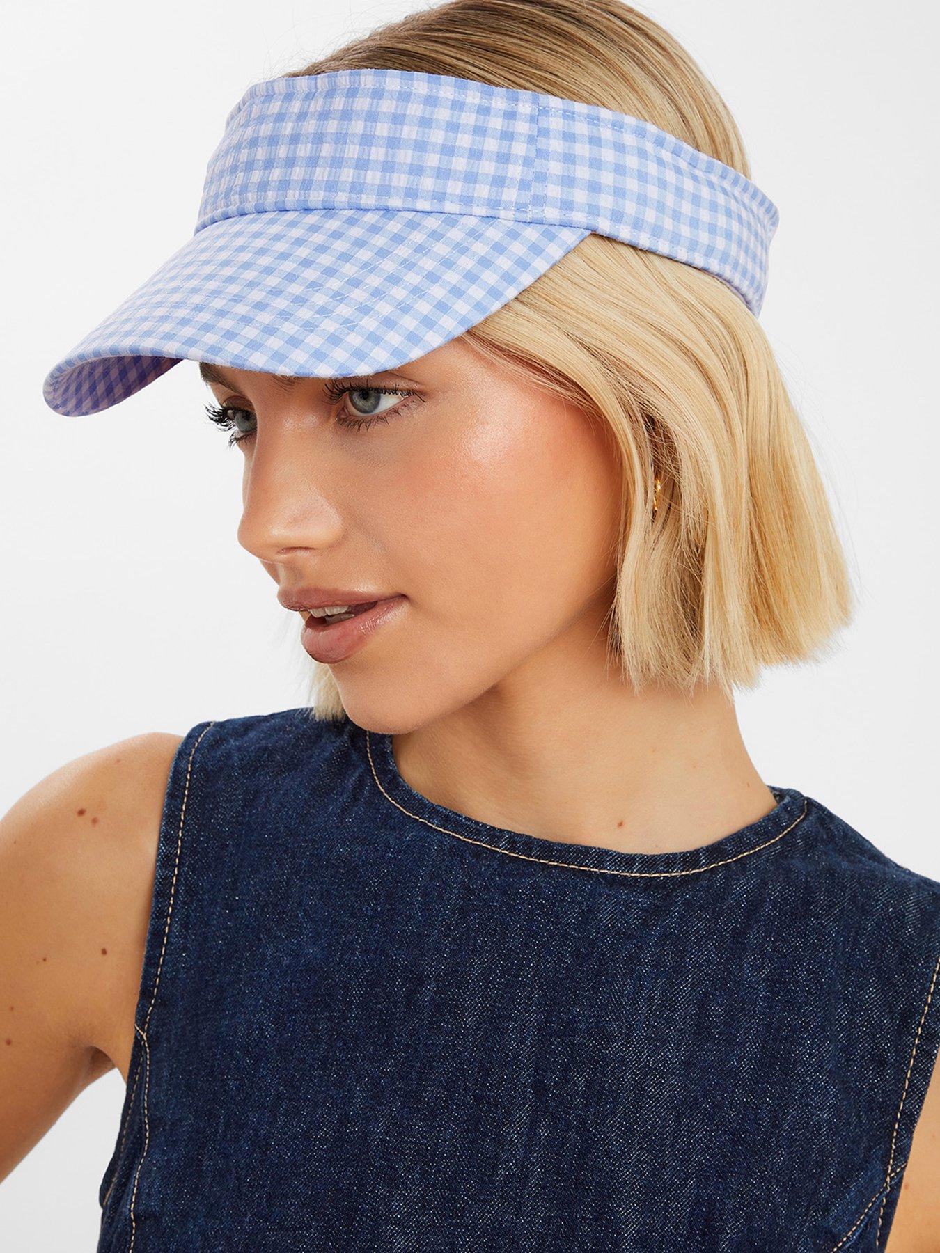 Image 2 of 4 of Accessorize Gingham Visor - Blue
