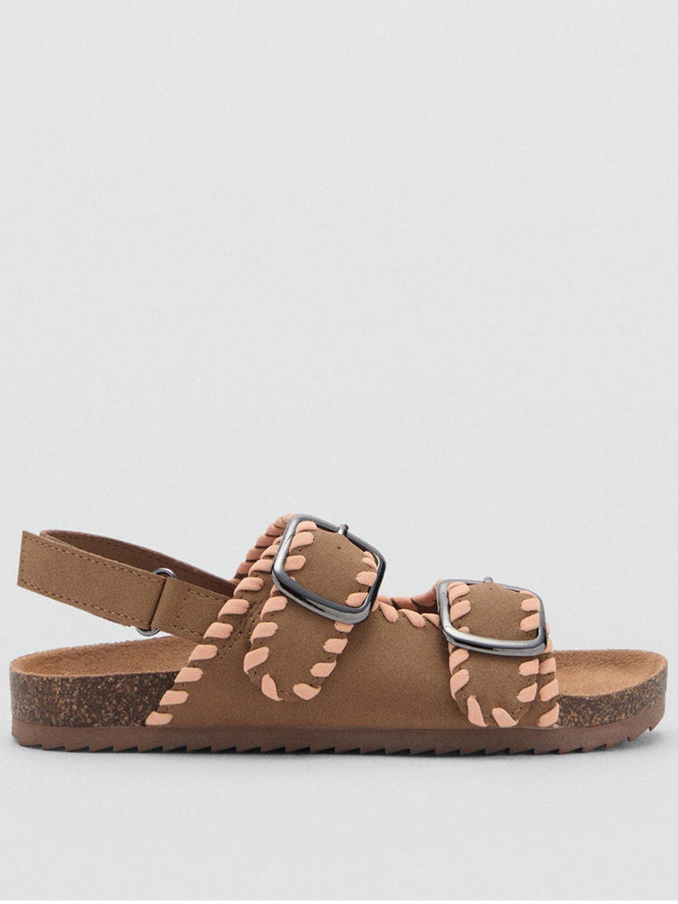 mango-girls-double-buckle-suedette-sandals-brownfront