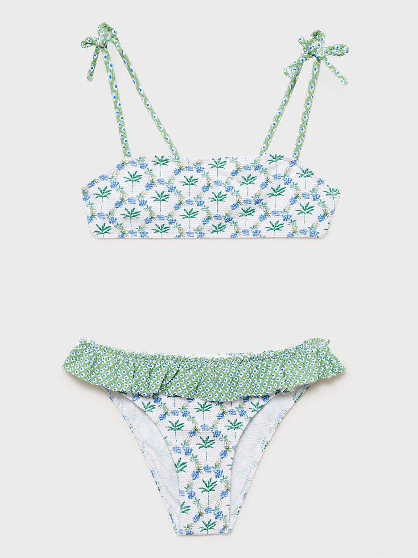Image 1 of 5 of Mango Girls Palm Print Bikini - White