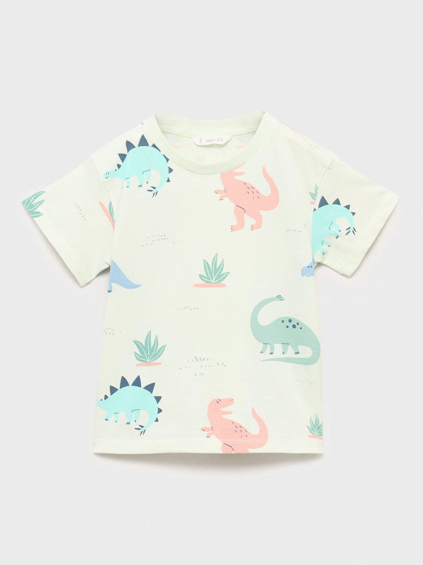 Image of Mango Younger Boys Dinosaur Short Sleeve T-Shirt - Light Green
