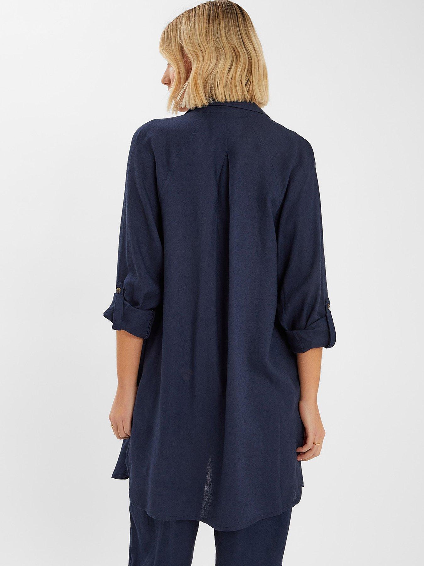 Image 2 of 4 of Accessorize Long Sleeve Beach Cover Up Shirt - Navy