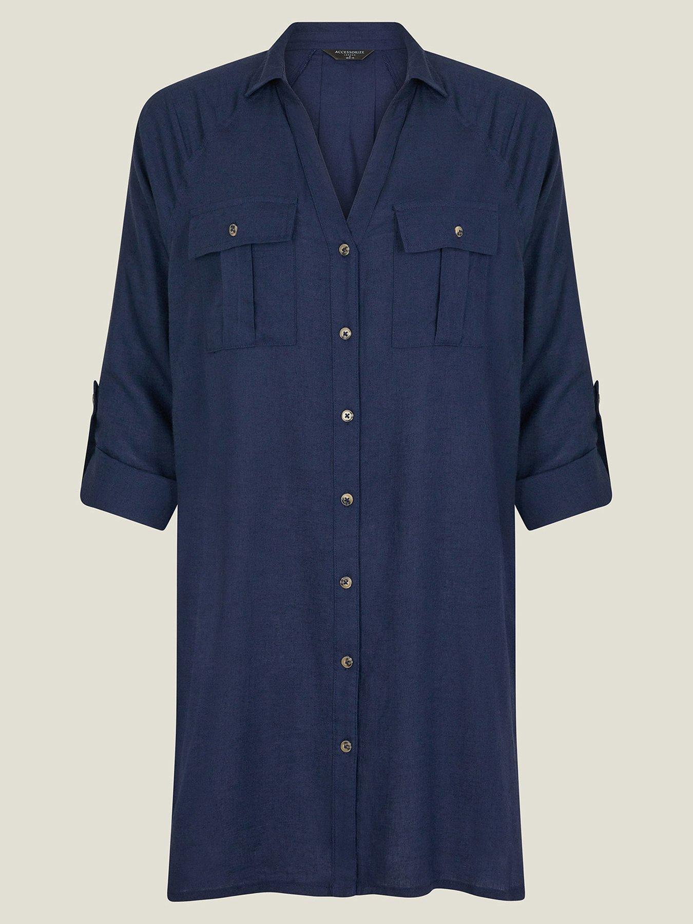 Image 3 of 4 of Accessorize Long Sleeve Beach Cover Up Shirt - Navy