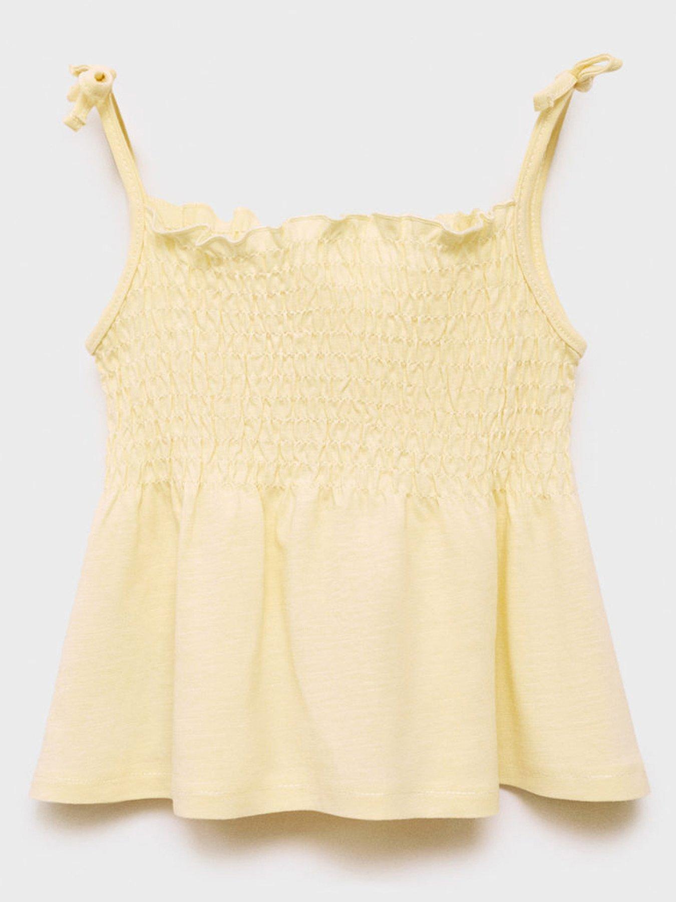 Mango Younger Girls Shirred Strappy Co-Ord Top - Light Yellow