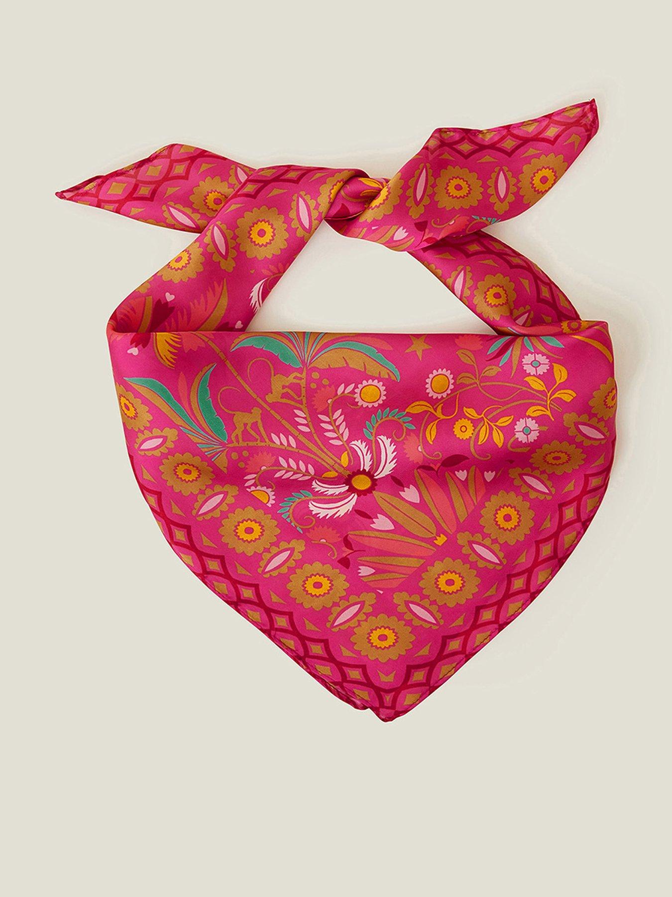 Image 1 of 3 of Accessorize Jaipur Palm Satin Square - Fuchsia