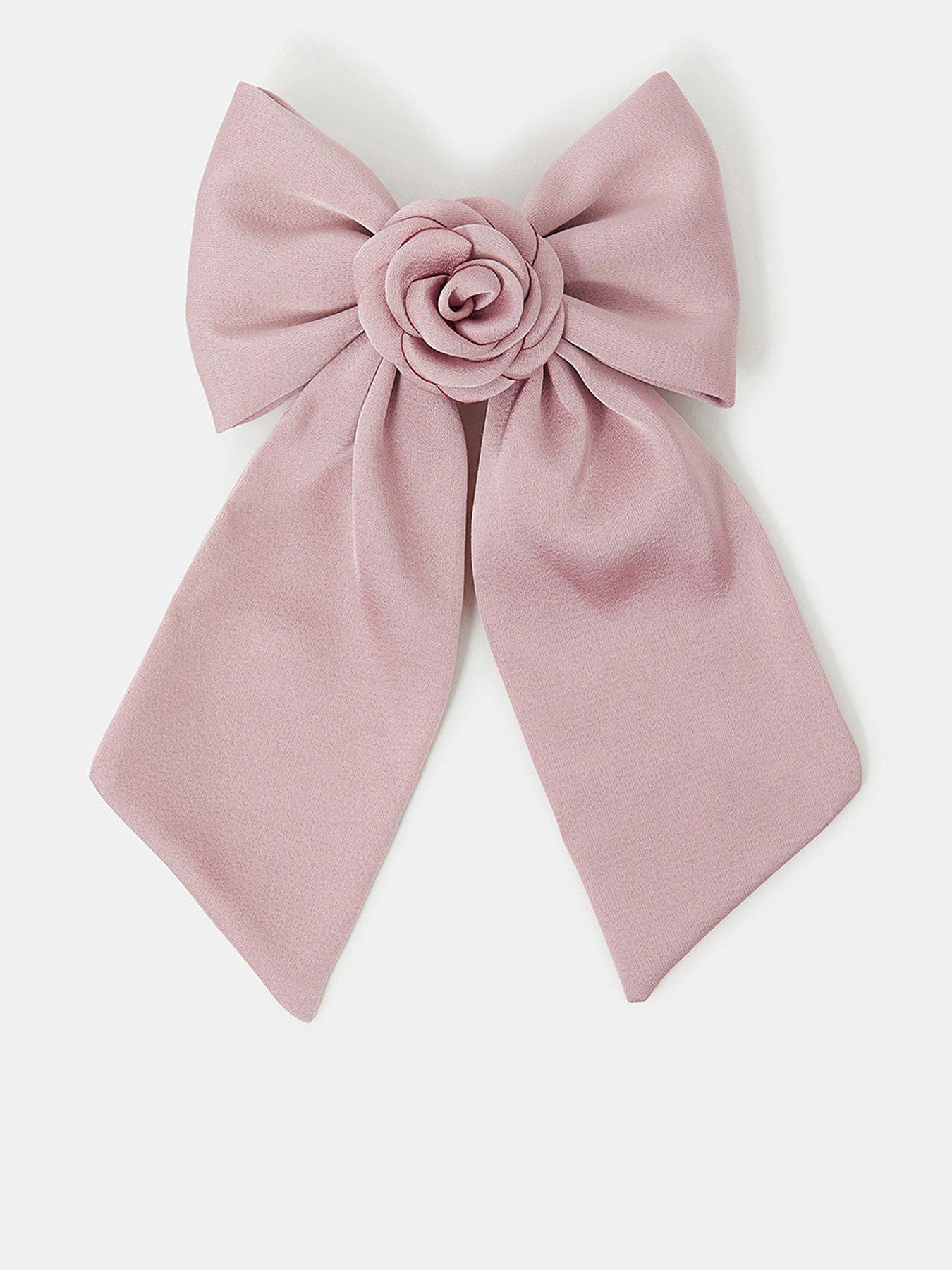 Image 1 of 4 of Accessorize Corsage Bow Barrette Hair Clip - Pink