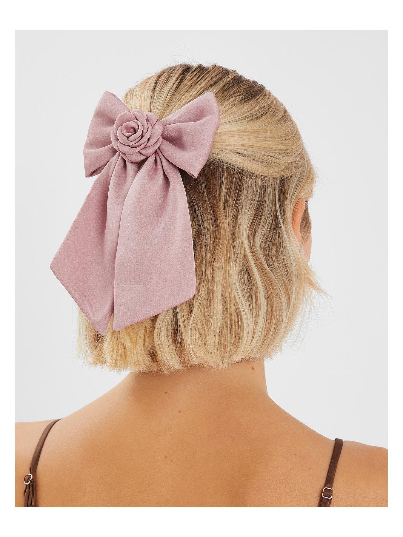 Image 2 of 4 of Accessorize Corsage Bow Barrette Hair Clip - Pink