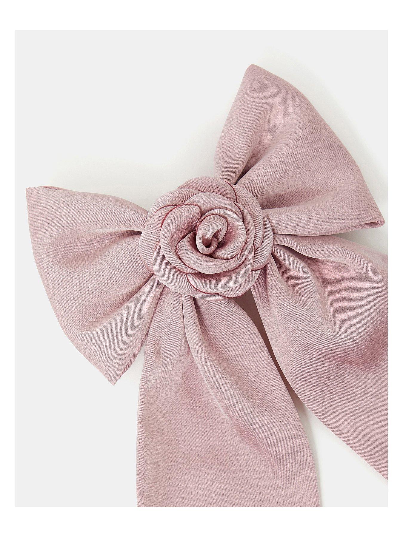 Image 4 of 4 of Accessorize Corsage Bow Barrette Hair Clip - Pink