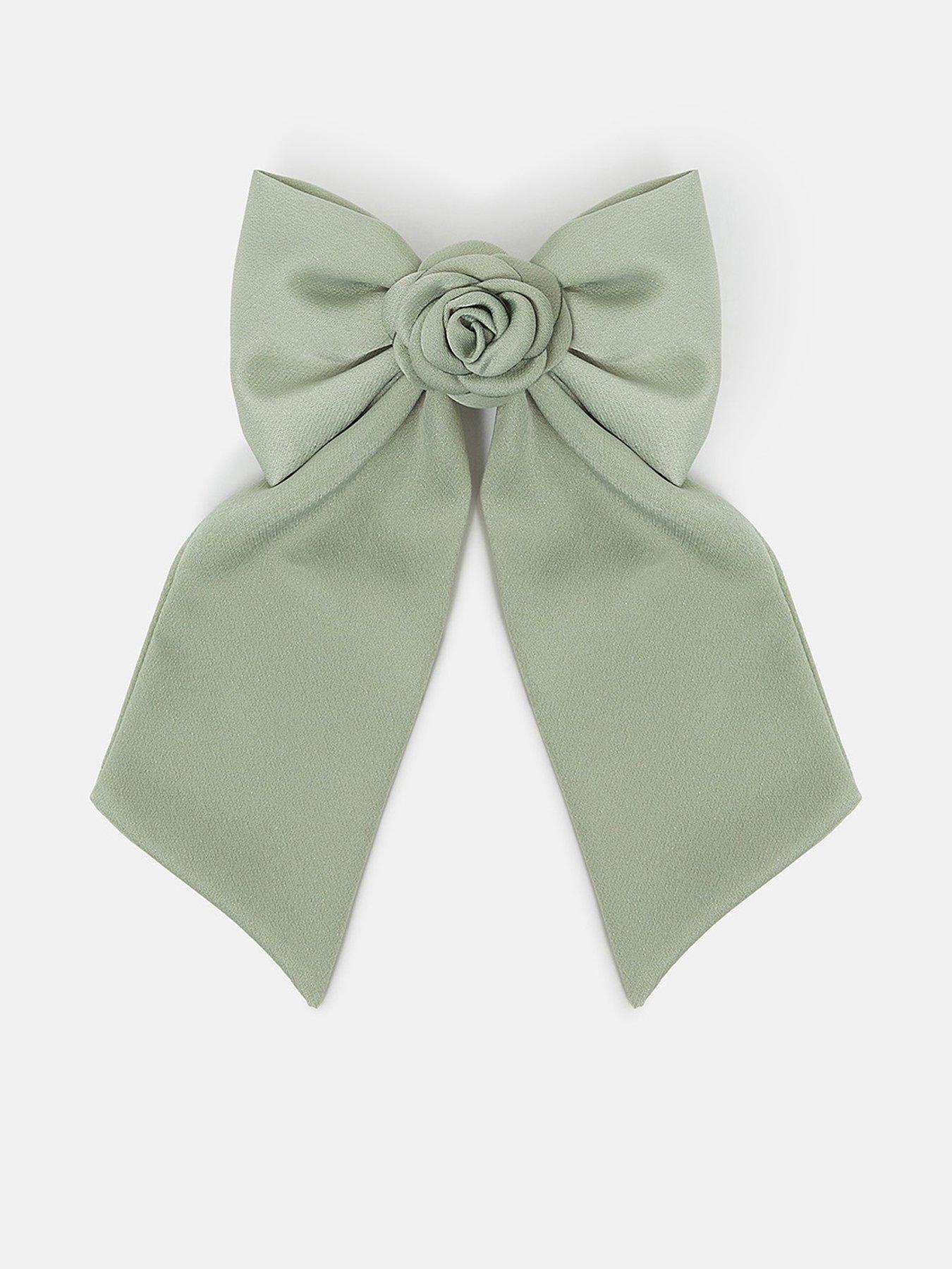 Image 1 of 4 of Accessorize Corsage Bow Barrette Hair Clip - Green