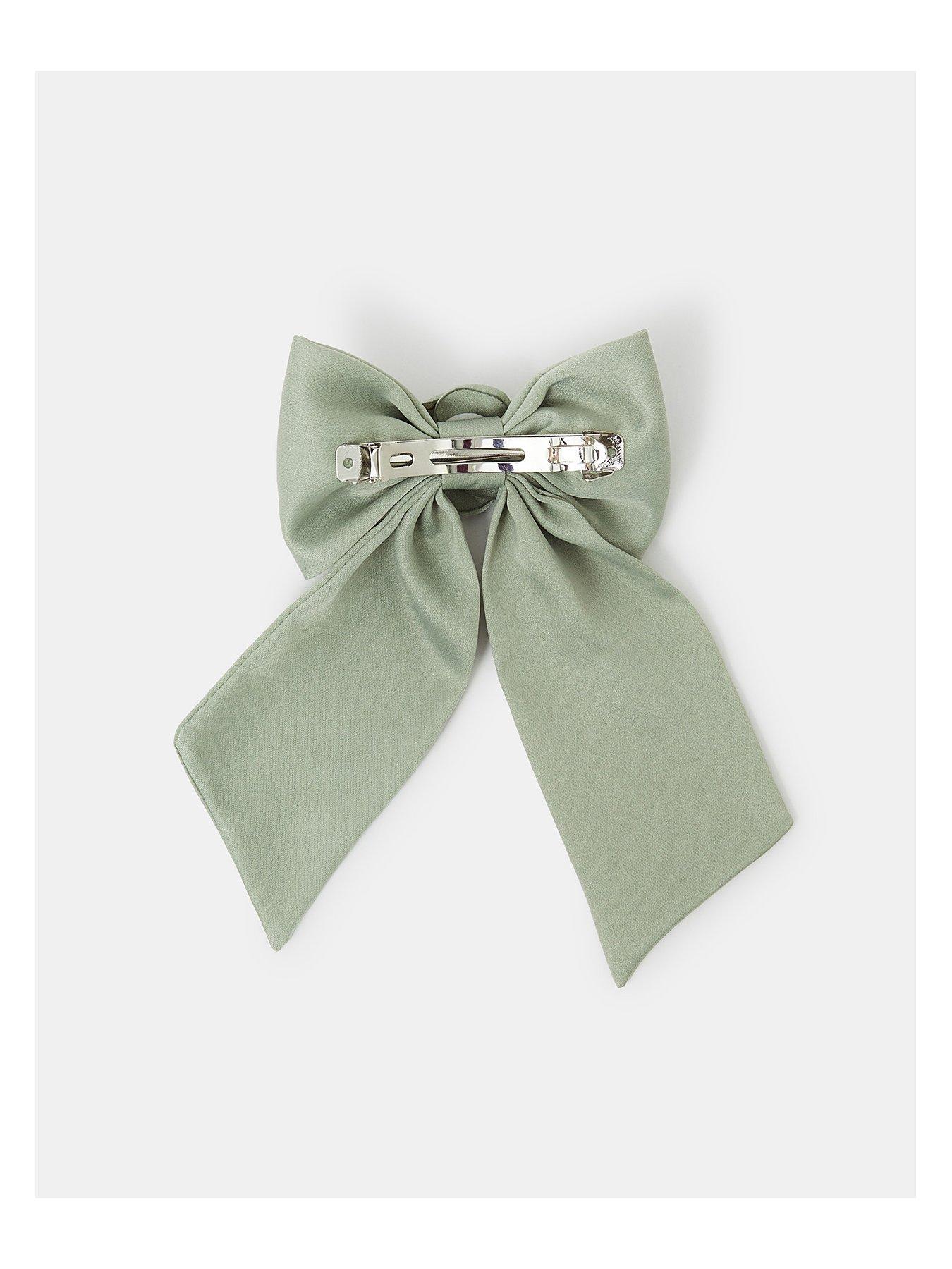 Image 3 of 4 of Accessorize Corsage Bow Barrette Hair Clip - Green