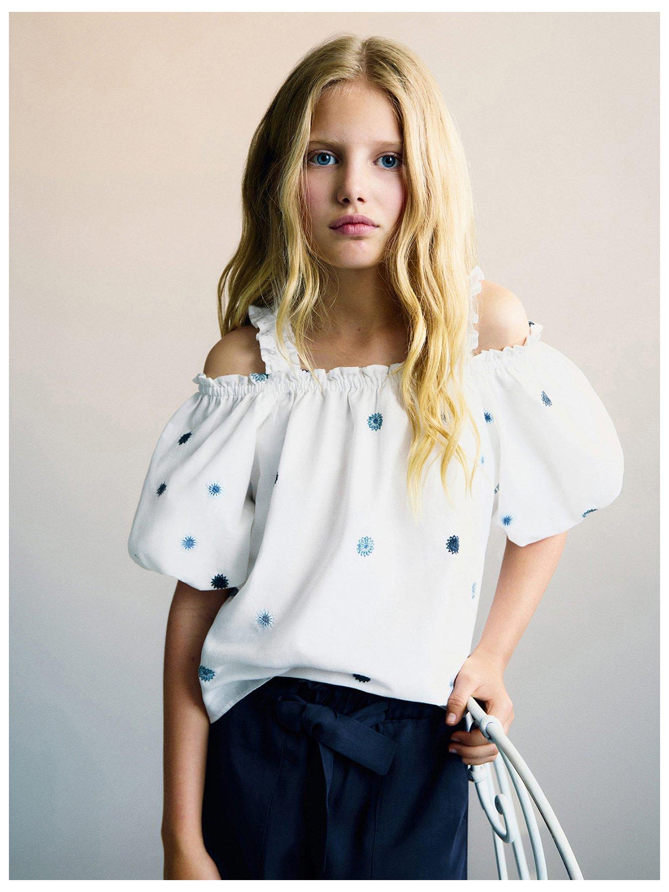 Image of Mango Girls Woven Cold Shoulder Blouse - White