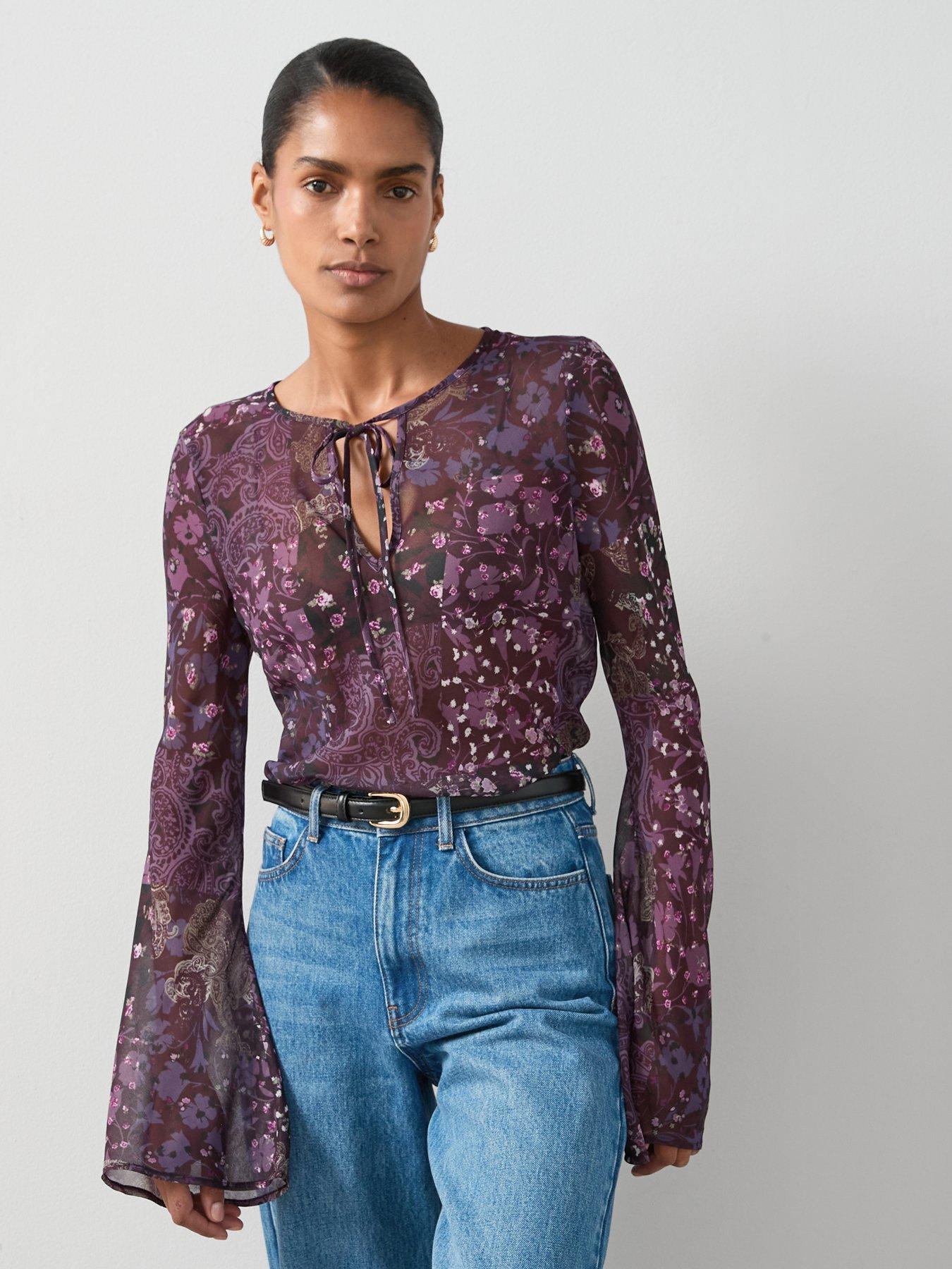The Very Collection Paisley Print Keyhole Detailed Tie Blouse - Purple