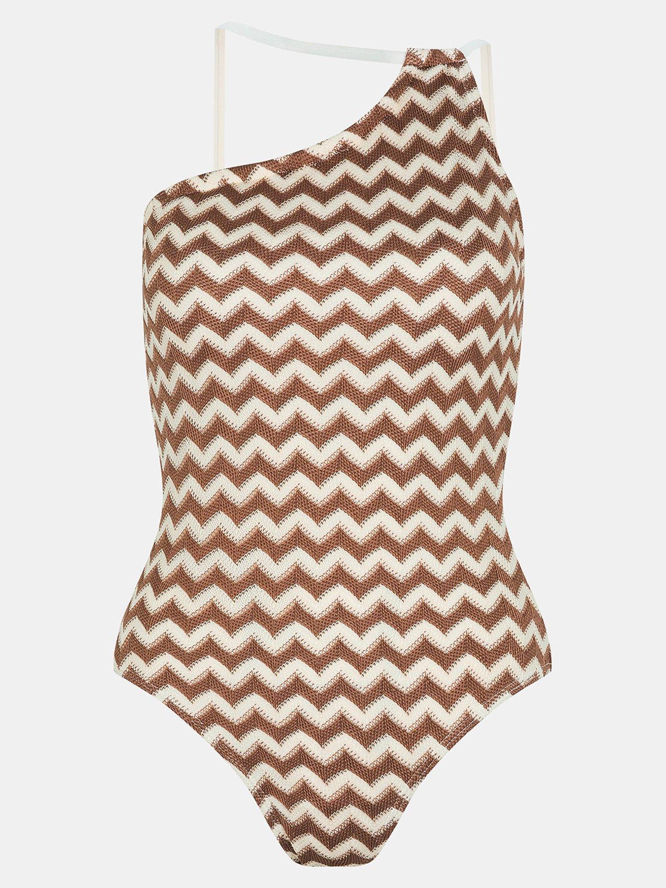 Image 3 of 4 of Accessorize Neutral Crochet One Shoulder Swimsuit - Natural