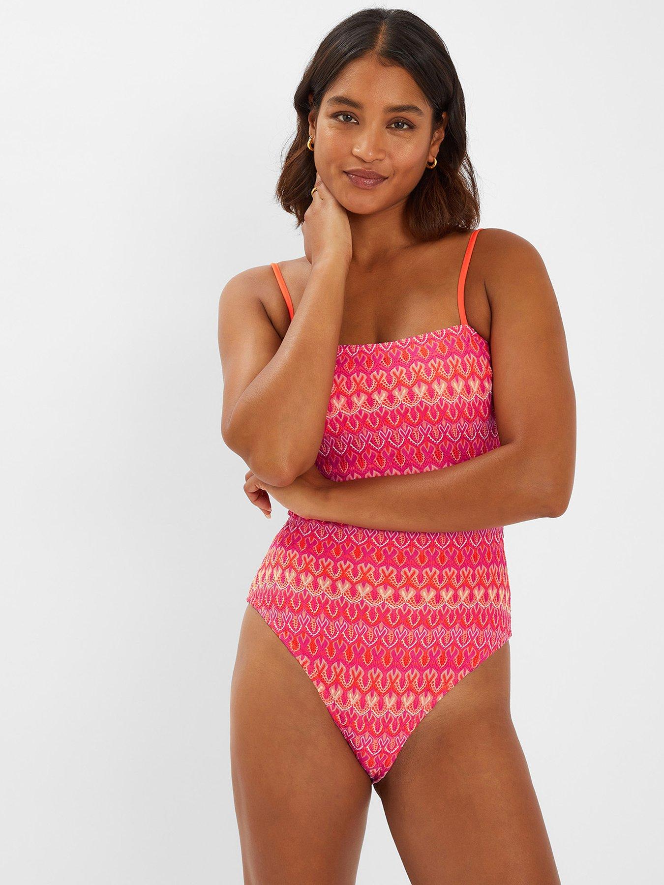 Image 1 of 4 of Accessorize Crochet Bandeau Swimsuit - Brights - Multi