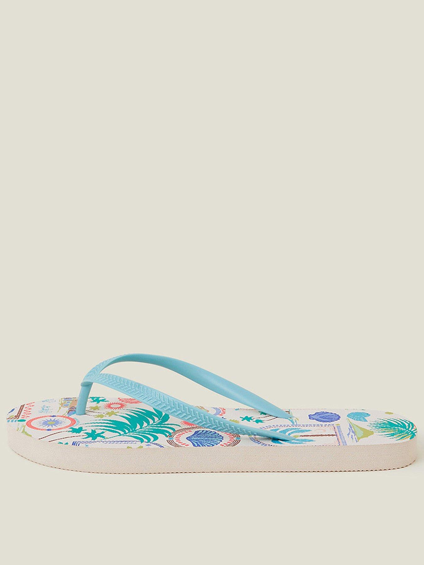 Image 1 of 4 of Accessorize Beach Print Flip Flops - Brights