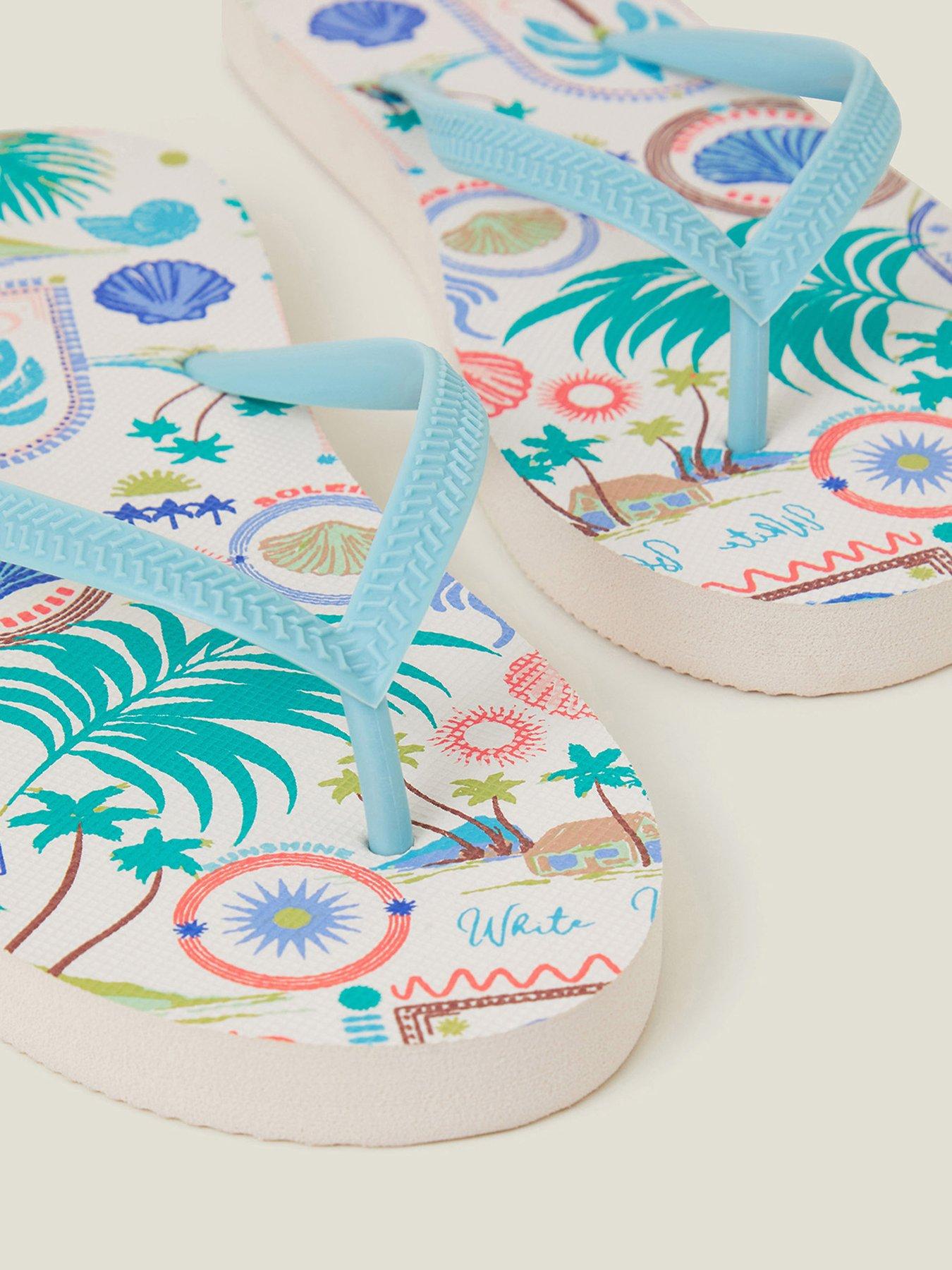 Image 4 of 4 of Accessorize Beach Print Flip Flops - Brights