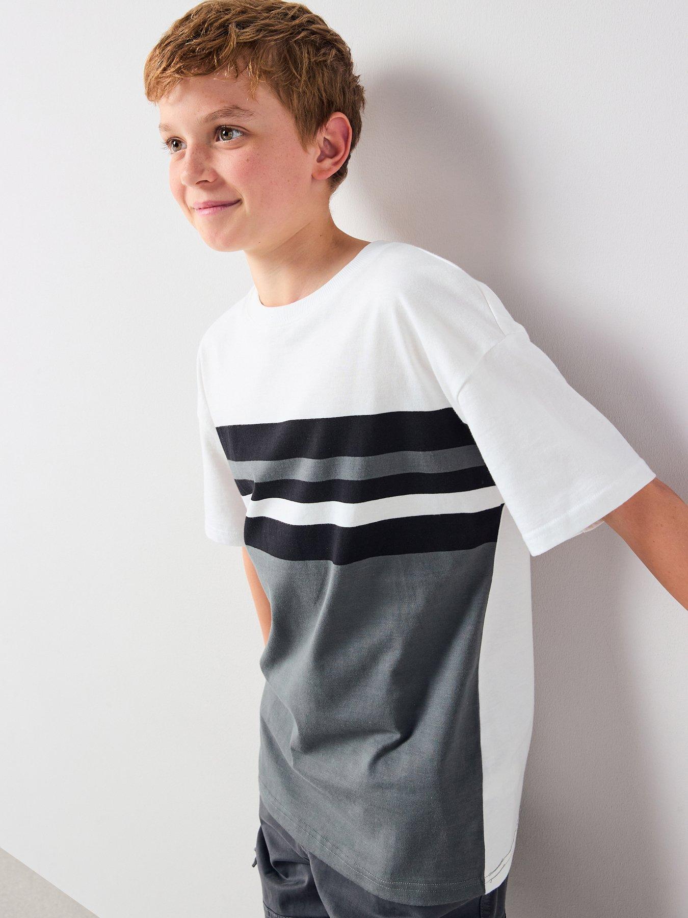 V by Very Boys Short Sleeve Stripe T-shirt - Grey
