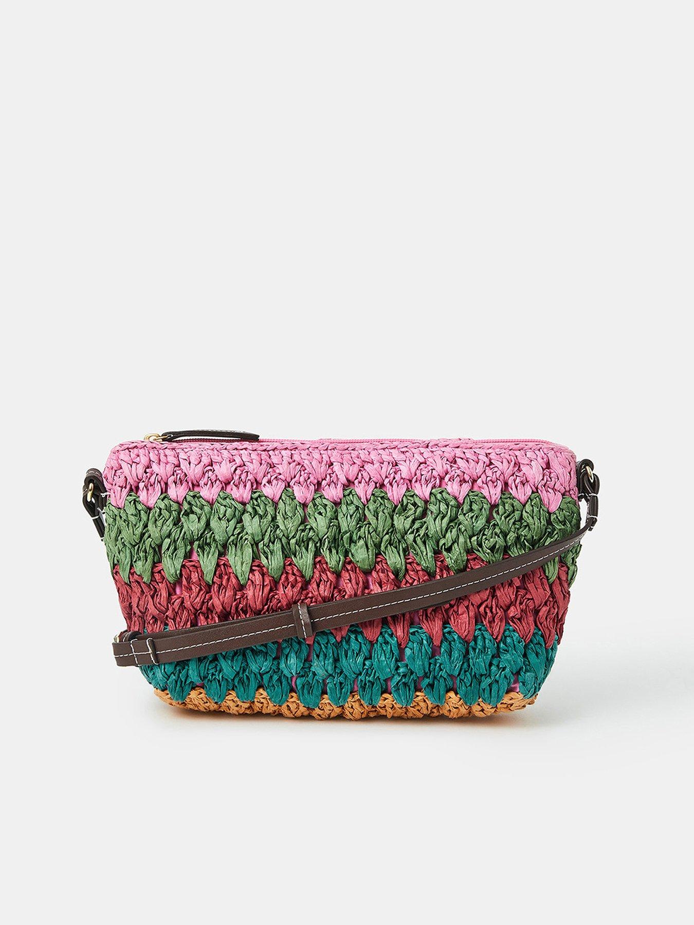 Image 1 of 5 of Accessorize Mix Woven Raffia Crossbody Bag - Multi